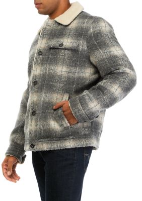 Plaid Faux Shearling Lined Trucker Jacket