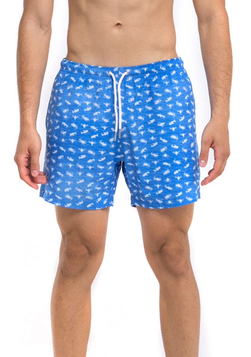 Mini Shark Print Swim Trunks 