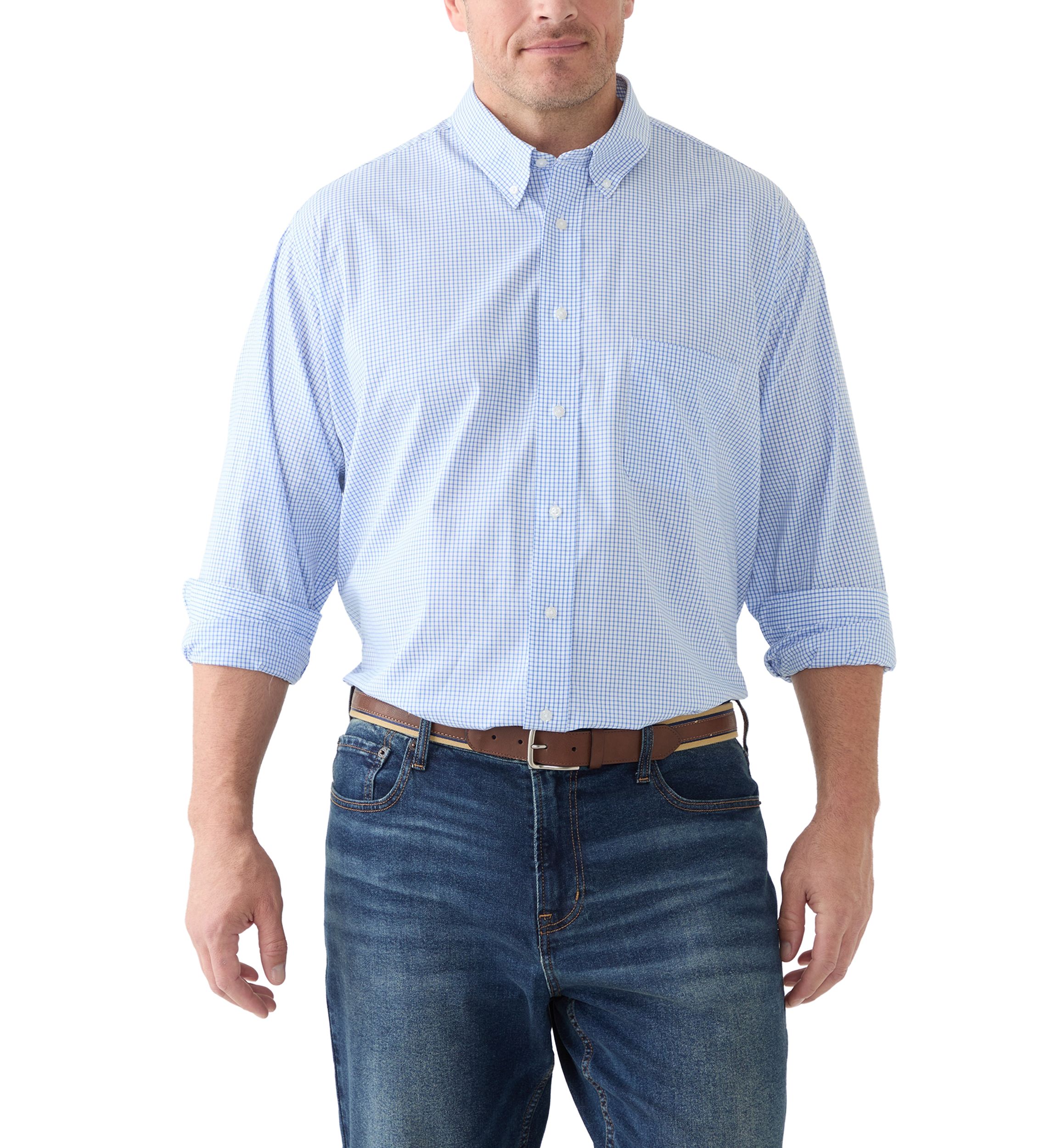 Big & Tall Tartan Stretch Regular Fit Button Down Shirt 