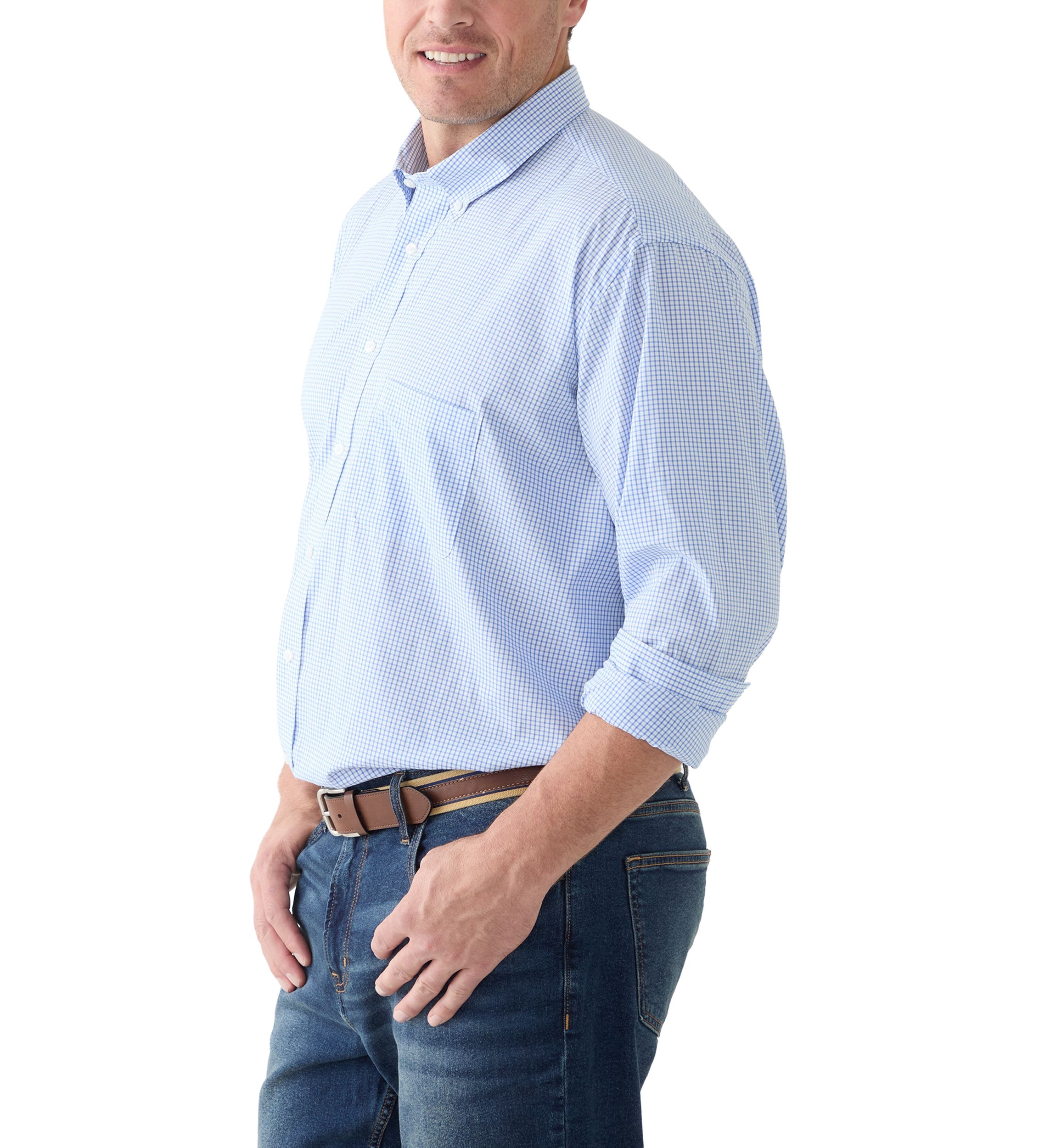 Big & Tall Tartan Stretch Regular Fit Button Down Shirt 