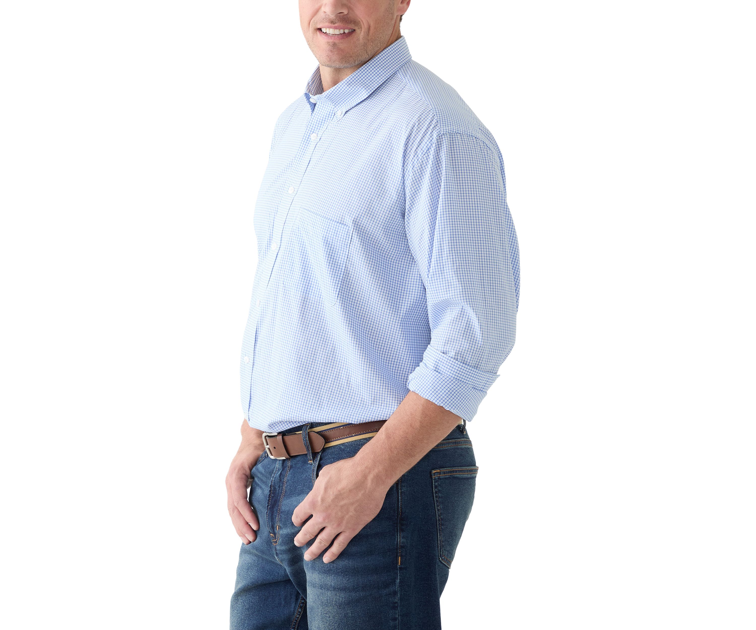 Big & Tall Tartan Stretch Regular Fit Button Down Shirt 