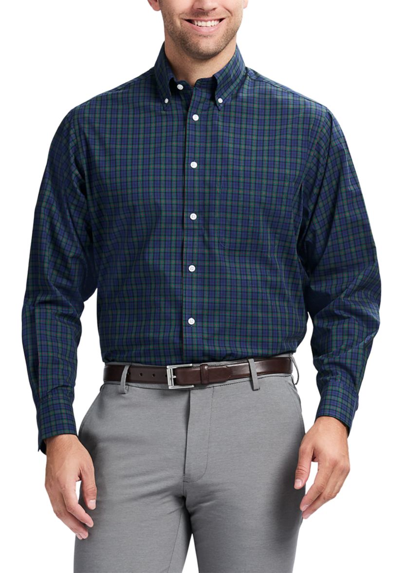 Mens Tartan Stretch Regular Fit Button Down Shirt