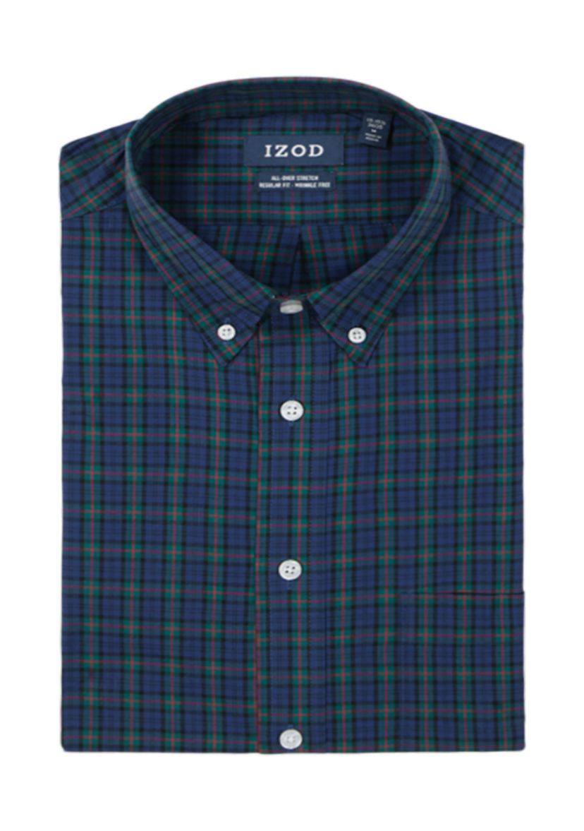 Mens Tartan Stretch Regular Fit Button Down Shirt