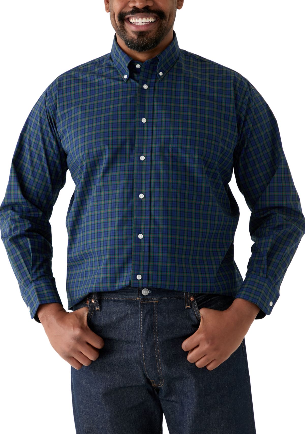 Big & Tall Tartan Stretch Regular Fit Button Down Shirt 