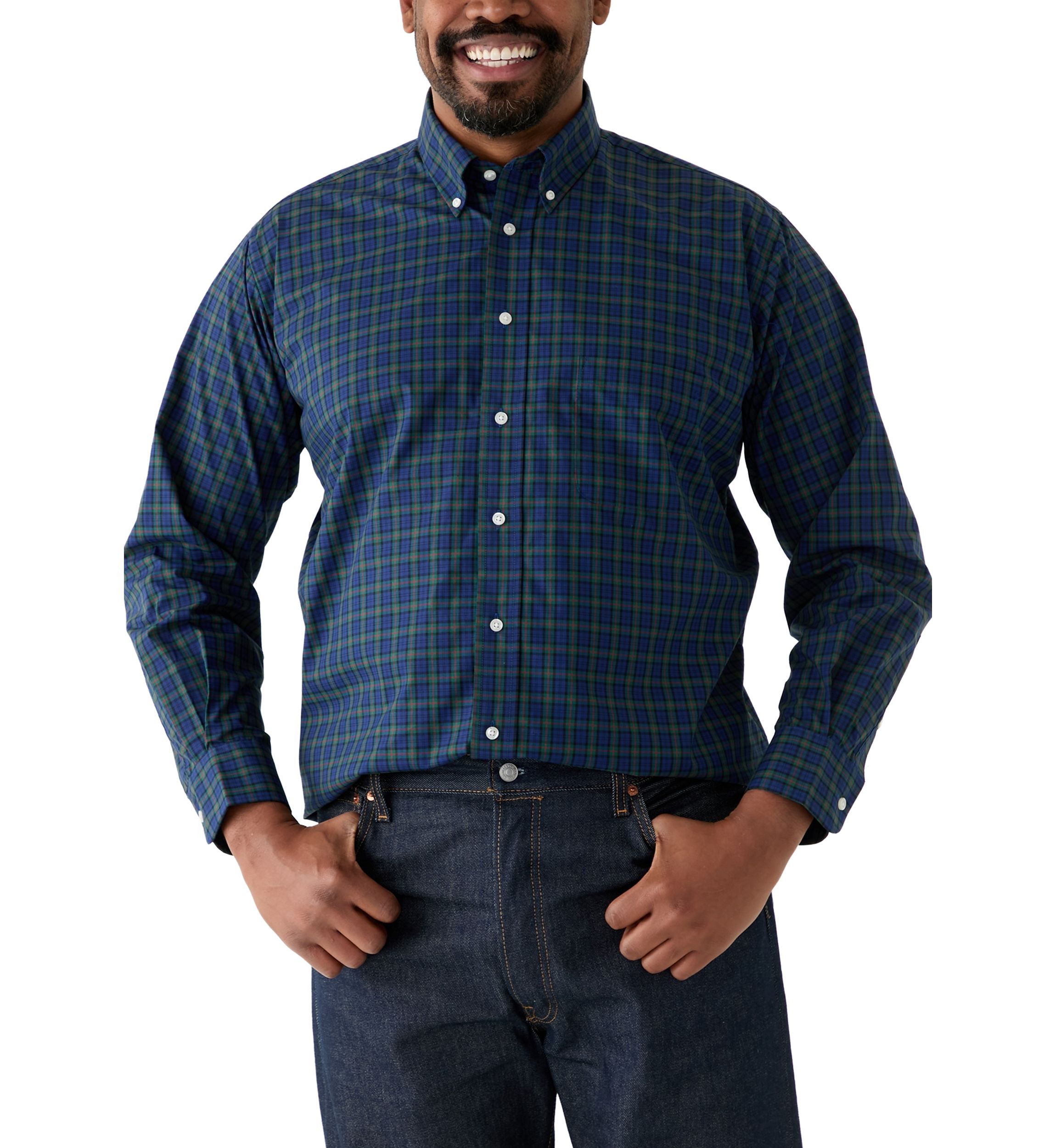 Big & Tall Tartan Stretch Regular Fit Button Down Shirt 