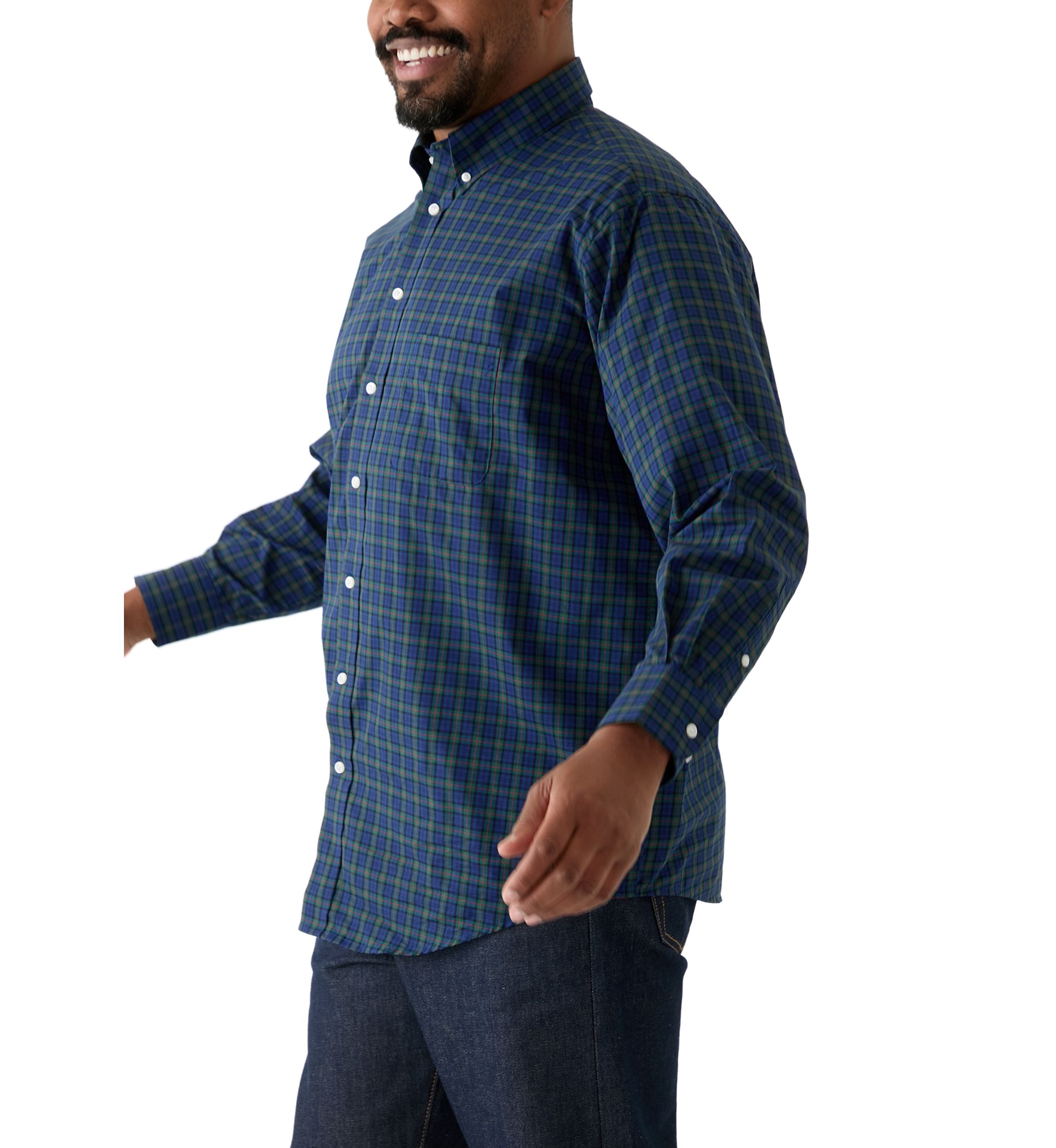Big & Tall Tartan Stretch Regular Fit Button Down Shirt 