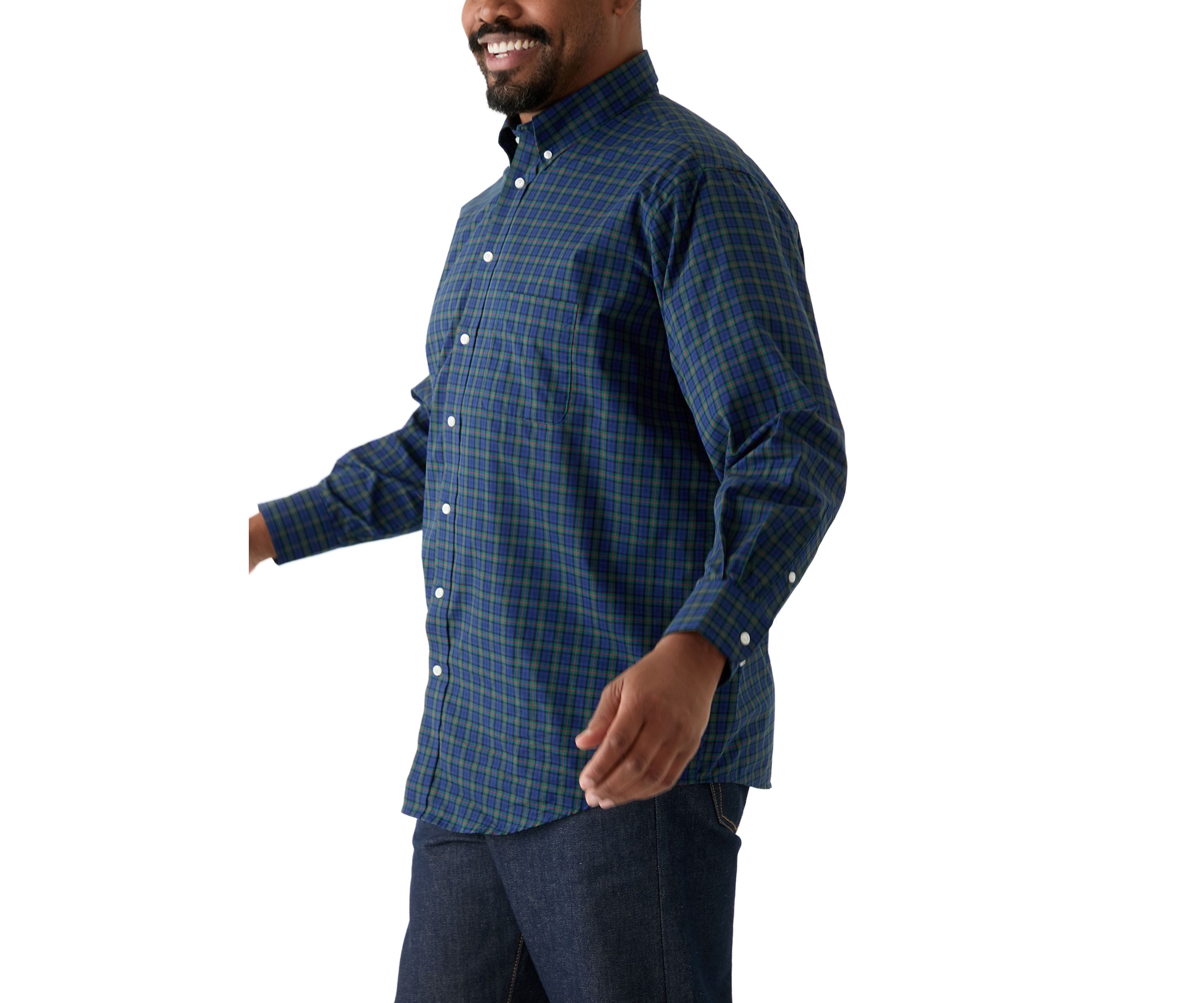 Big & Tall Tartan Stretch Regular Fit Button Down Shirt 