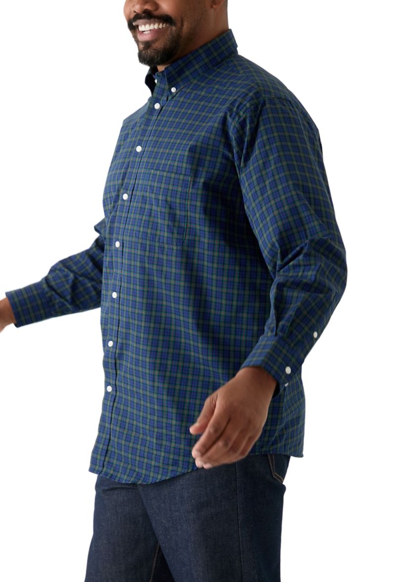 Big & Tall Tartan Stretch Regular Fit Button Down Shirt 