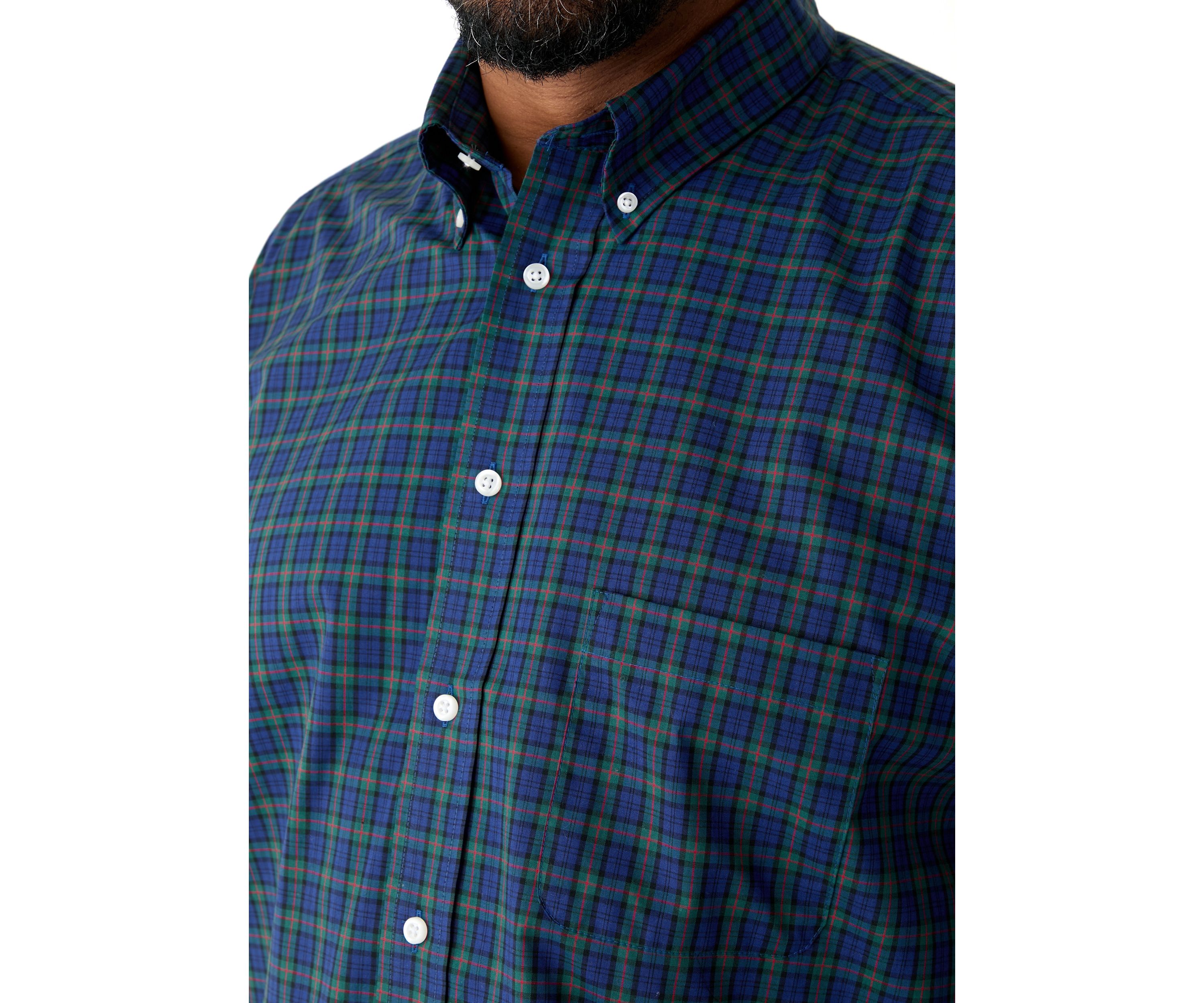 Big & Tall Tartan Stretch Regular Fit Button Down Shirt 