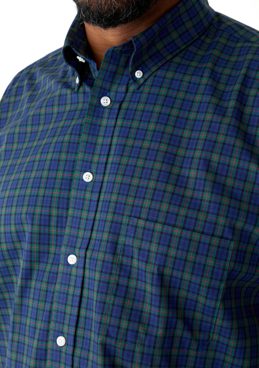 Big & Tall Tartan Stretch Regular Fit Button Down Shirt 