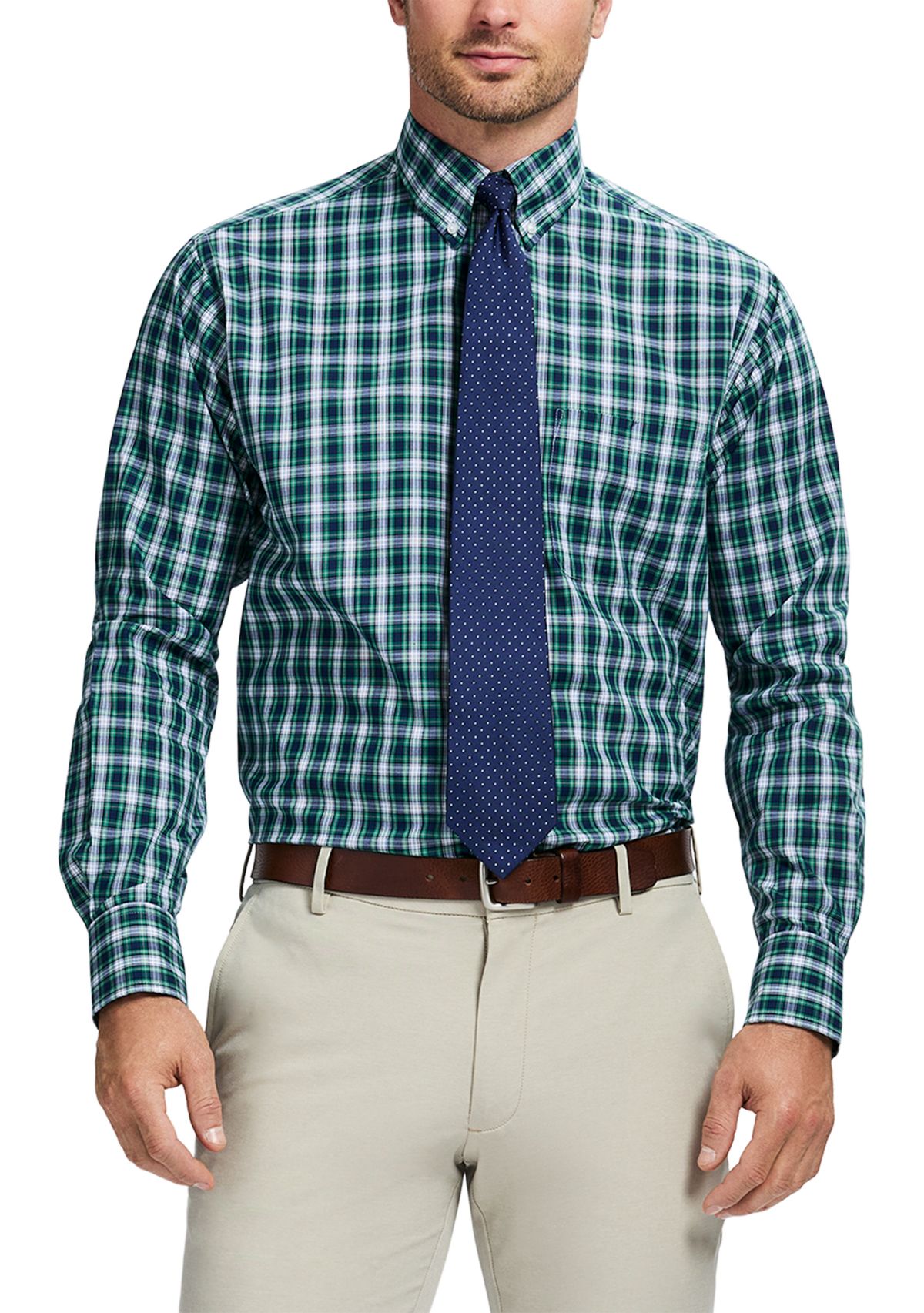 Mens Tartan Stretch Regular Fit Button Down Shirt