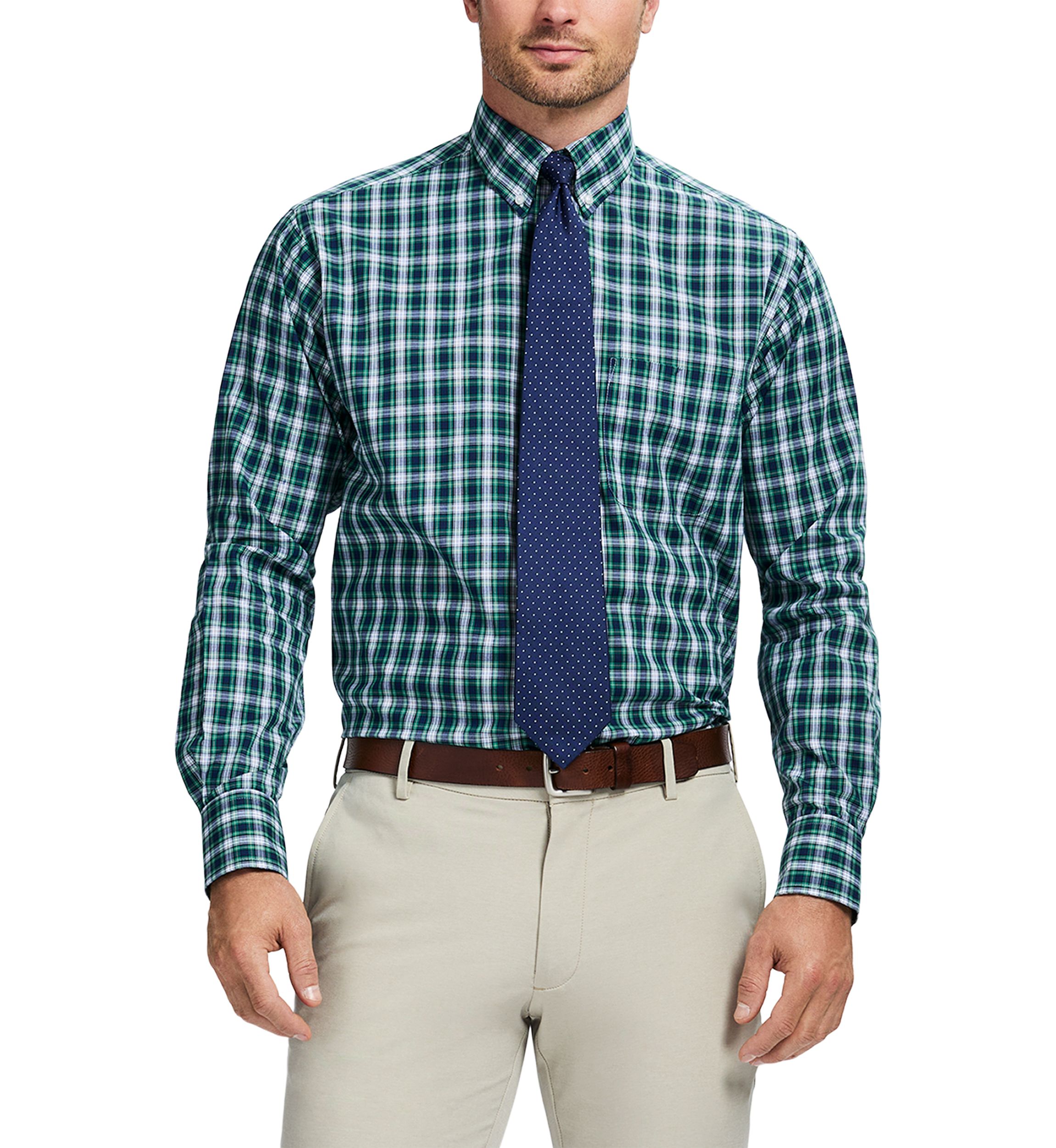 Mens Tartan Stretch Regular Fit Button Down Shirt