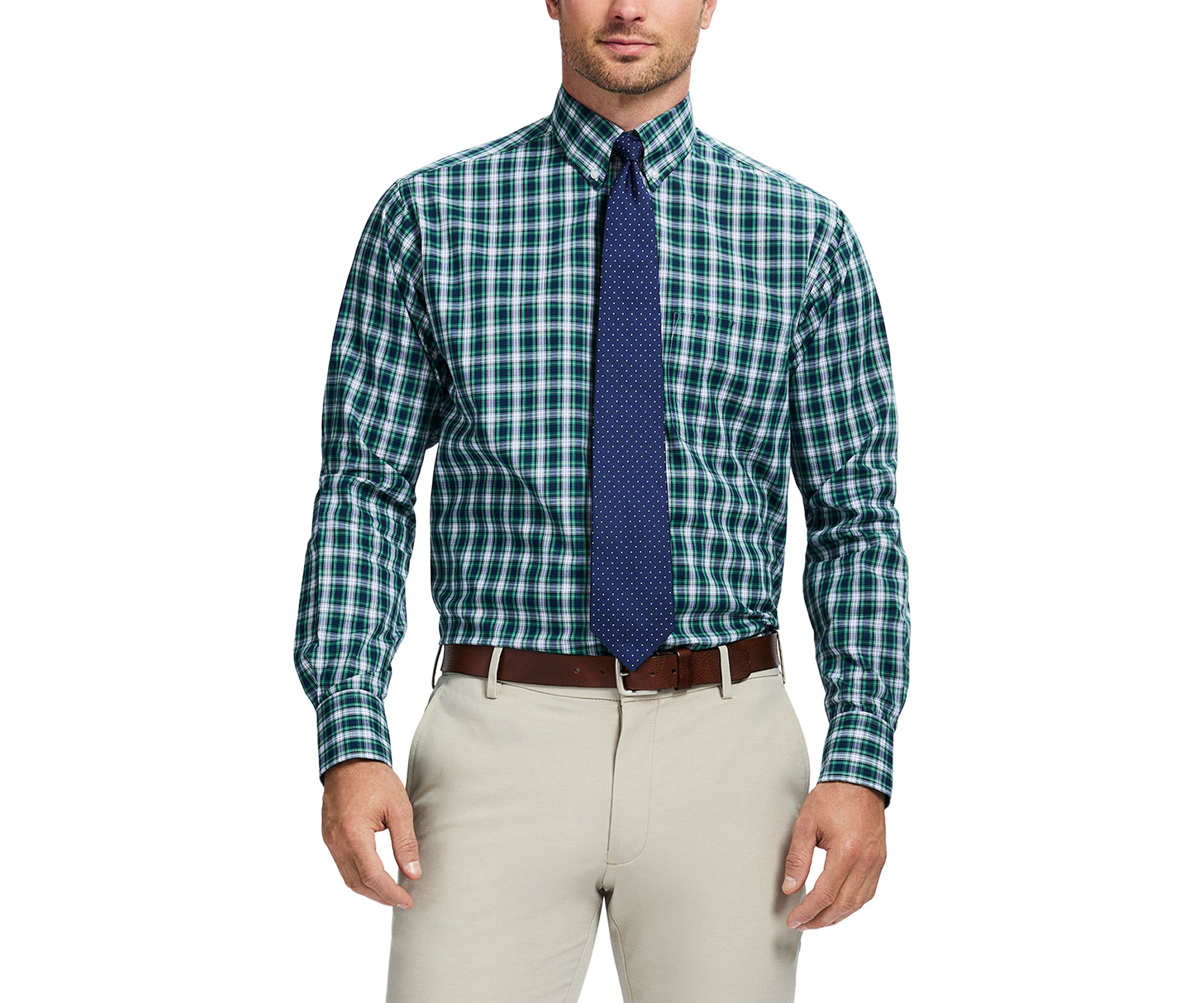 Mens Tartan Stretch Regular Fit Button Down Shirt