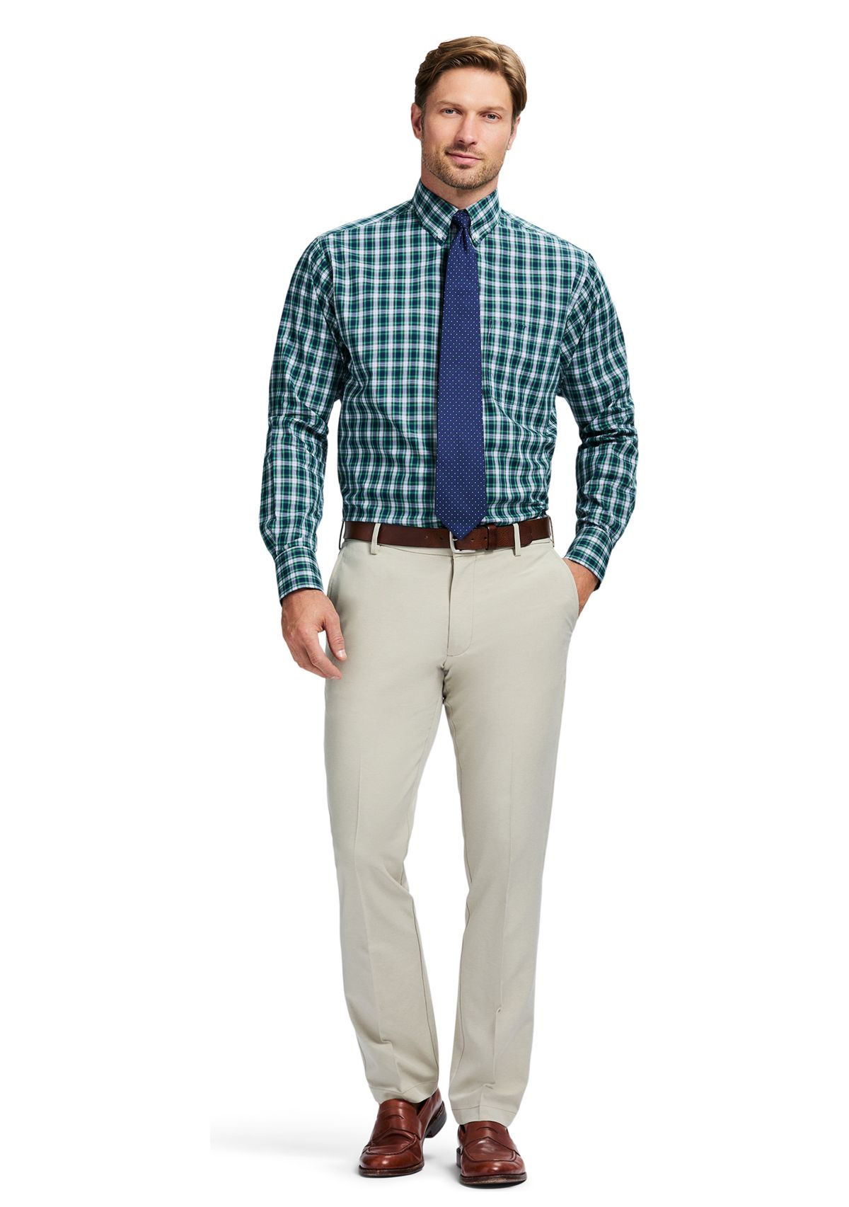 Mens Tartan Stretch Regular Fit Button Down Shirt