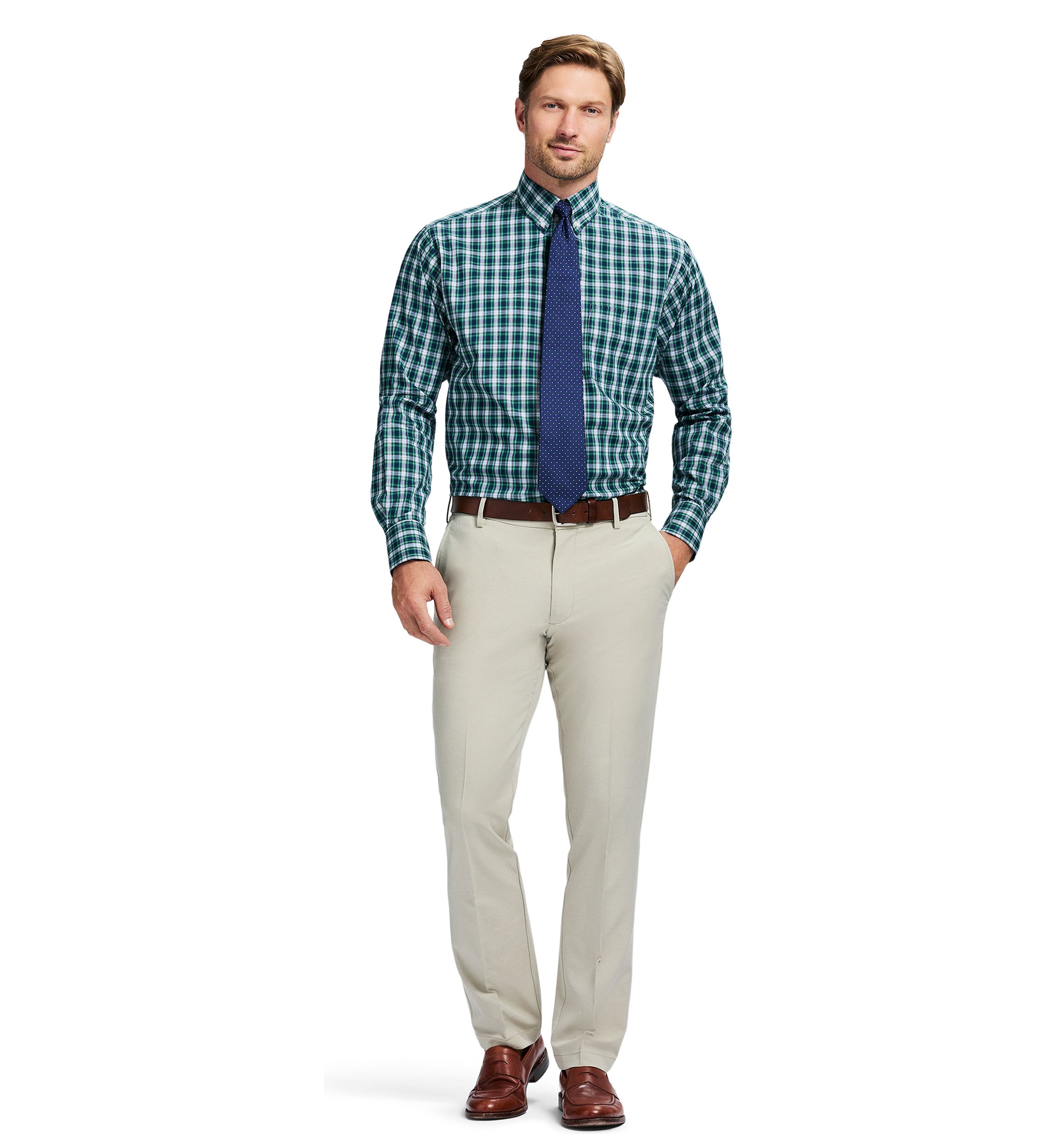 Mens Tartan Stretch Regular Fit Button Down Shirt