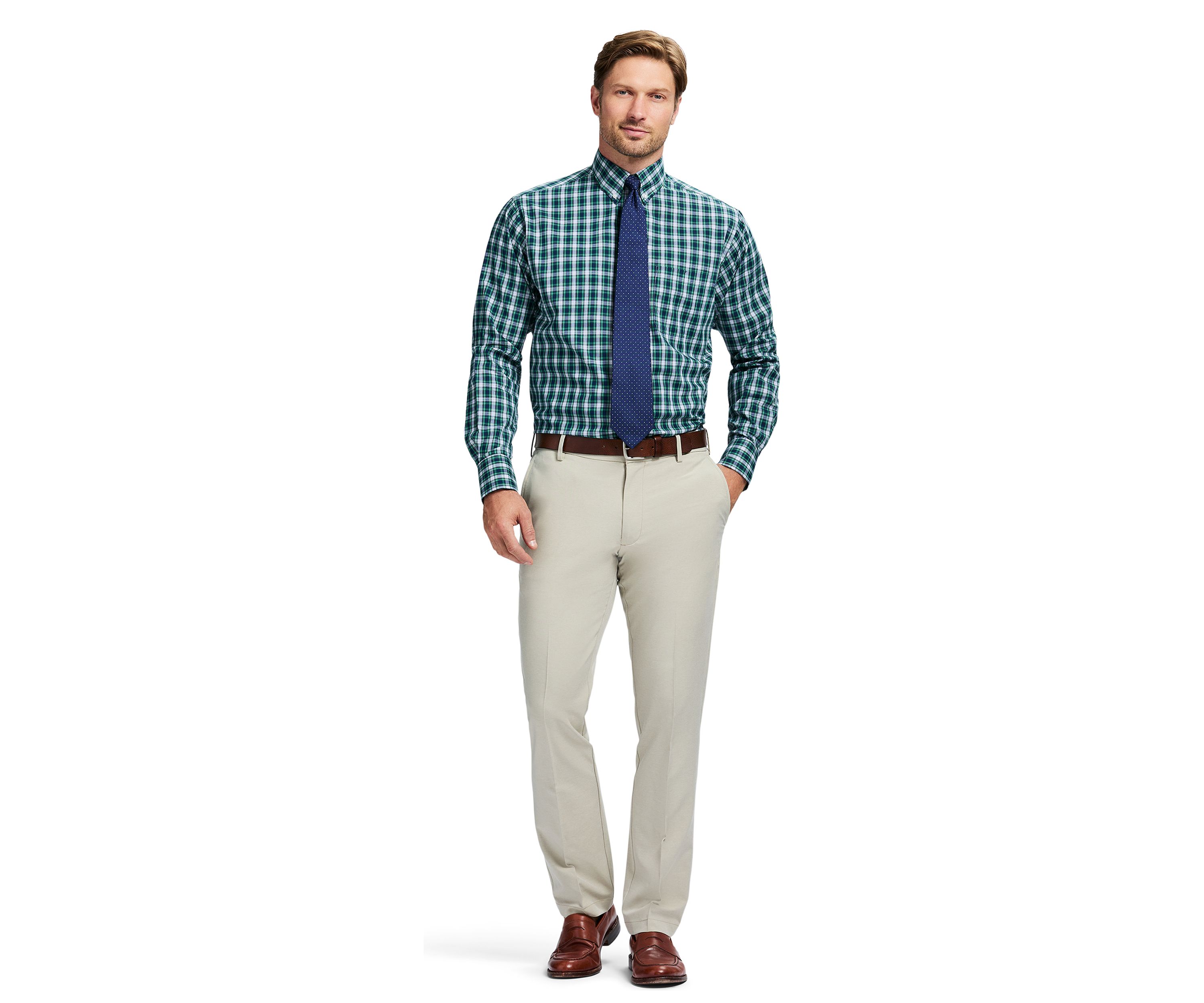 Mens Tartan Stretch Regular Fit Button Down Shirt