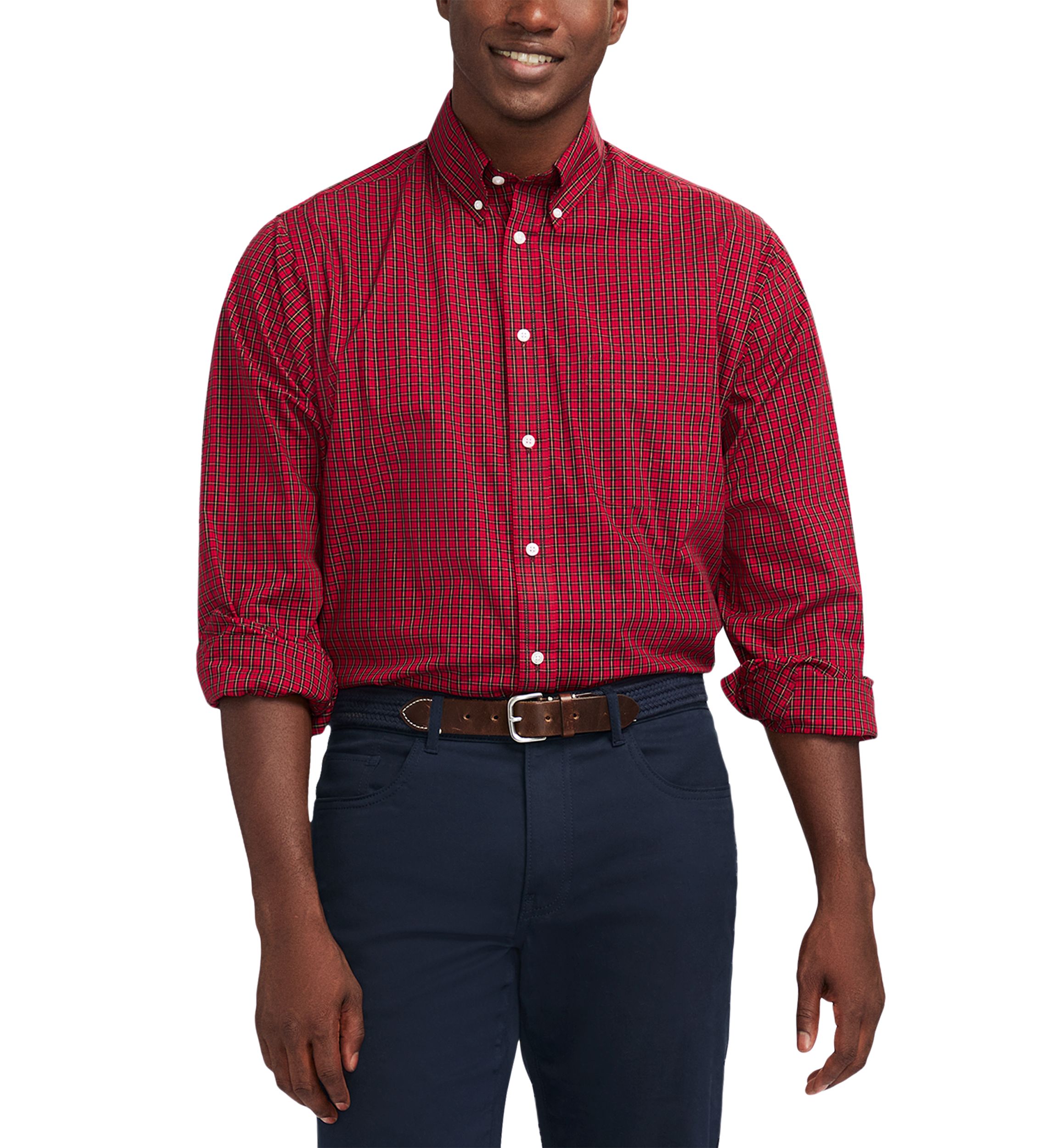 Tartan Printed Regular Fit Button Down Stretch Shirt