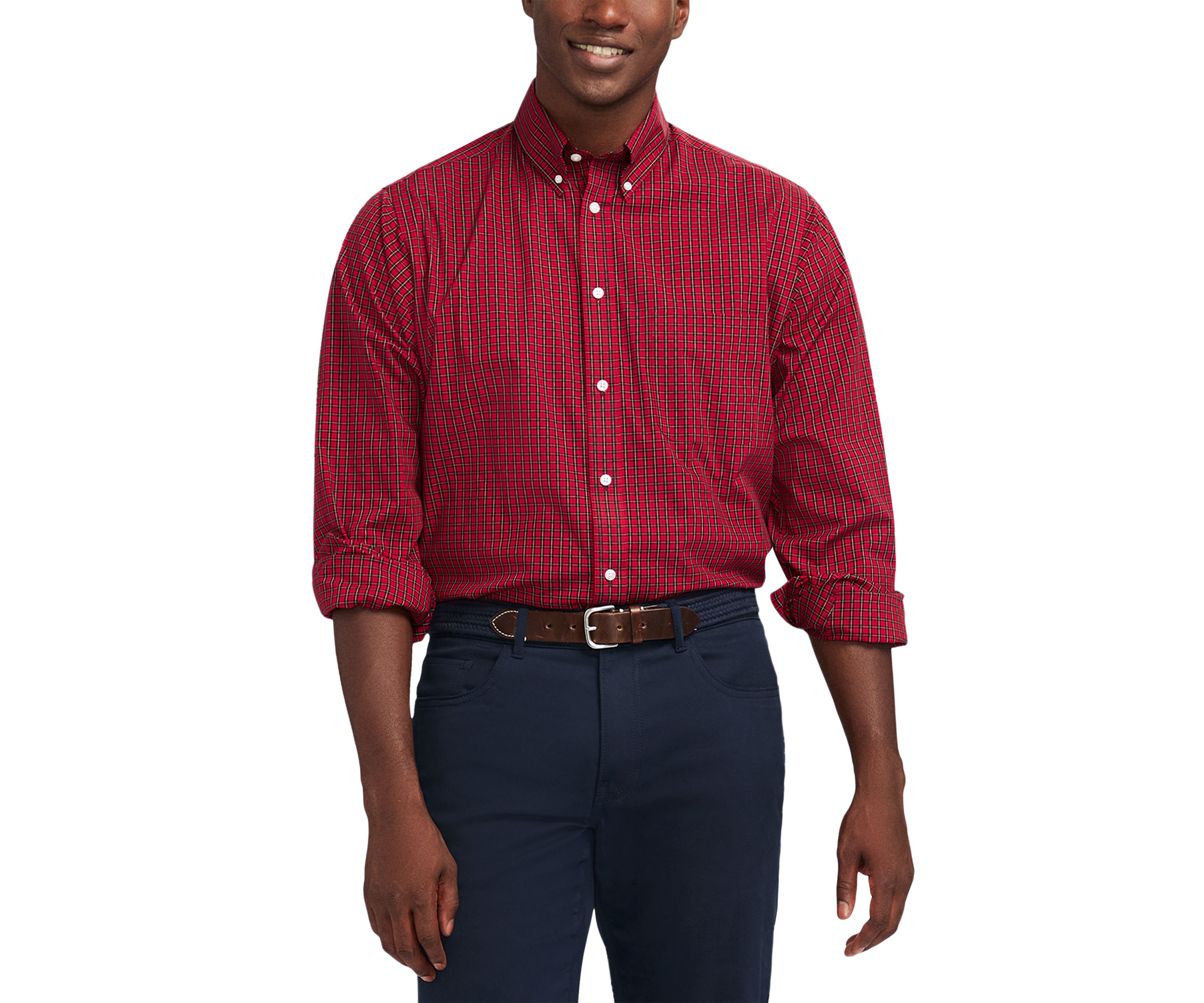 Tartan Printed Regular Fit Button Down Stretch Shirt