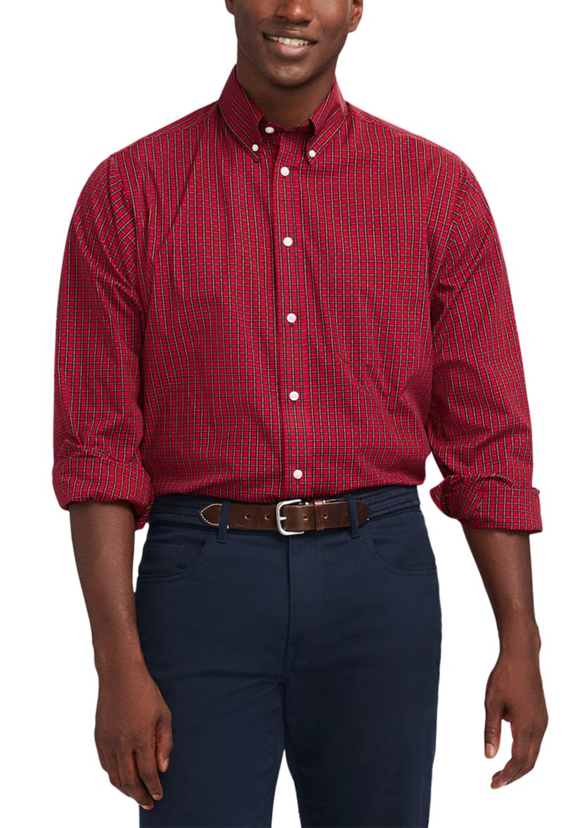 Tartan Printed Regular Fit Button Down Stretch Shirt