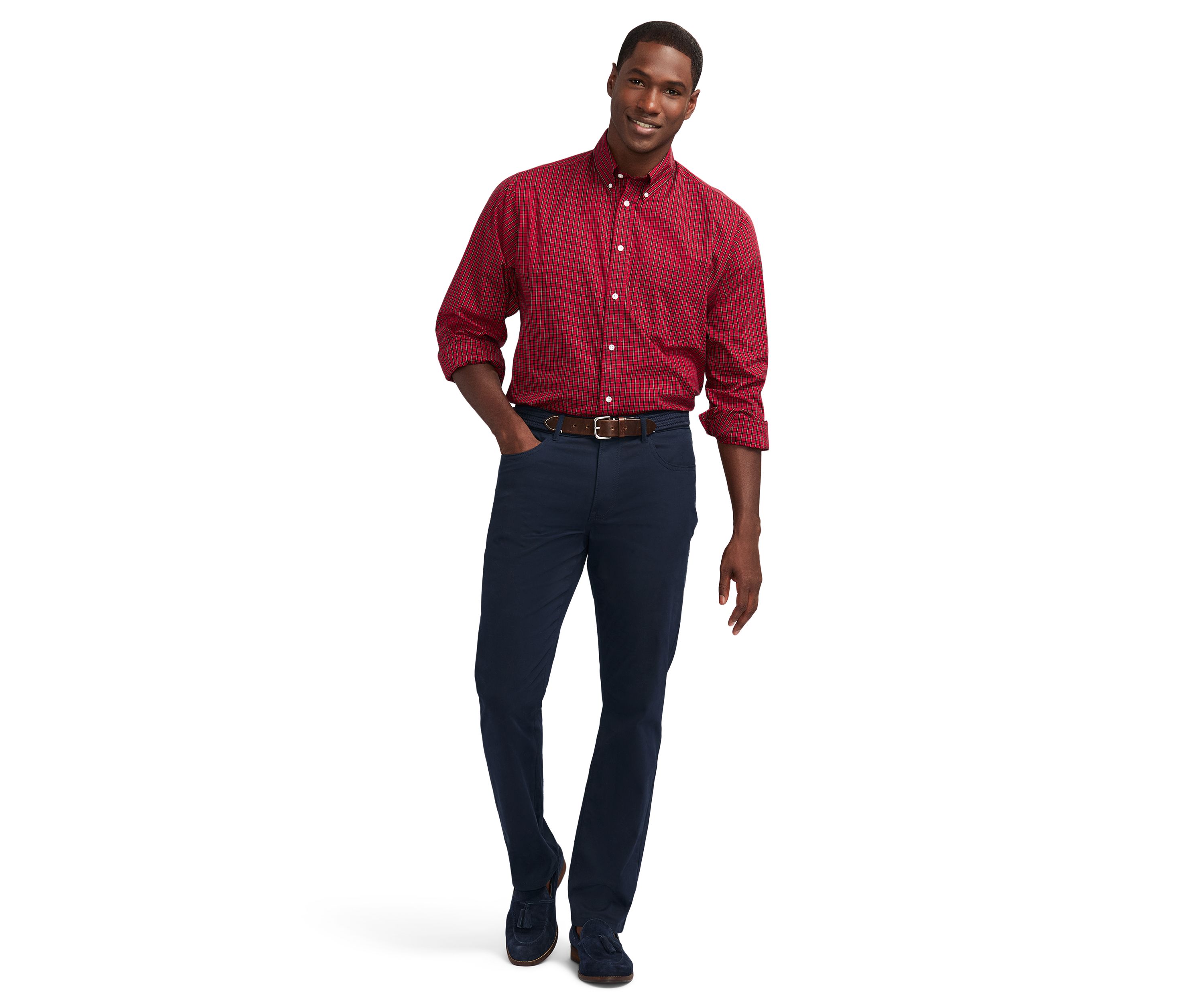 Tartan Printed Regular Fit Button Down Stretch Shirt