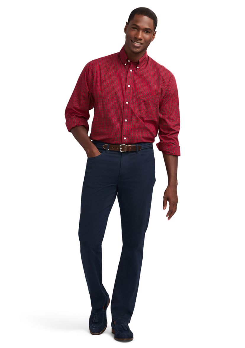 Tartan Printed Regular Fit Button Down Stretch Shirt