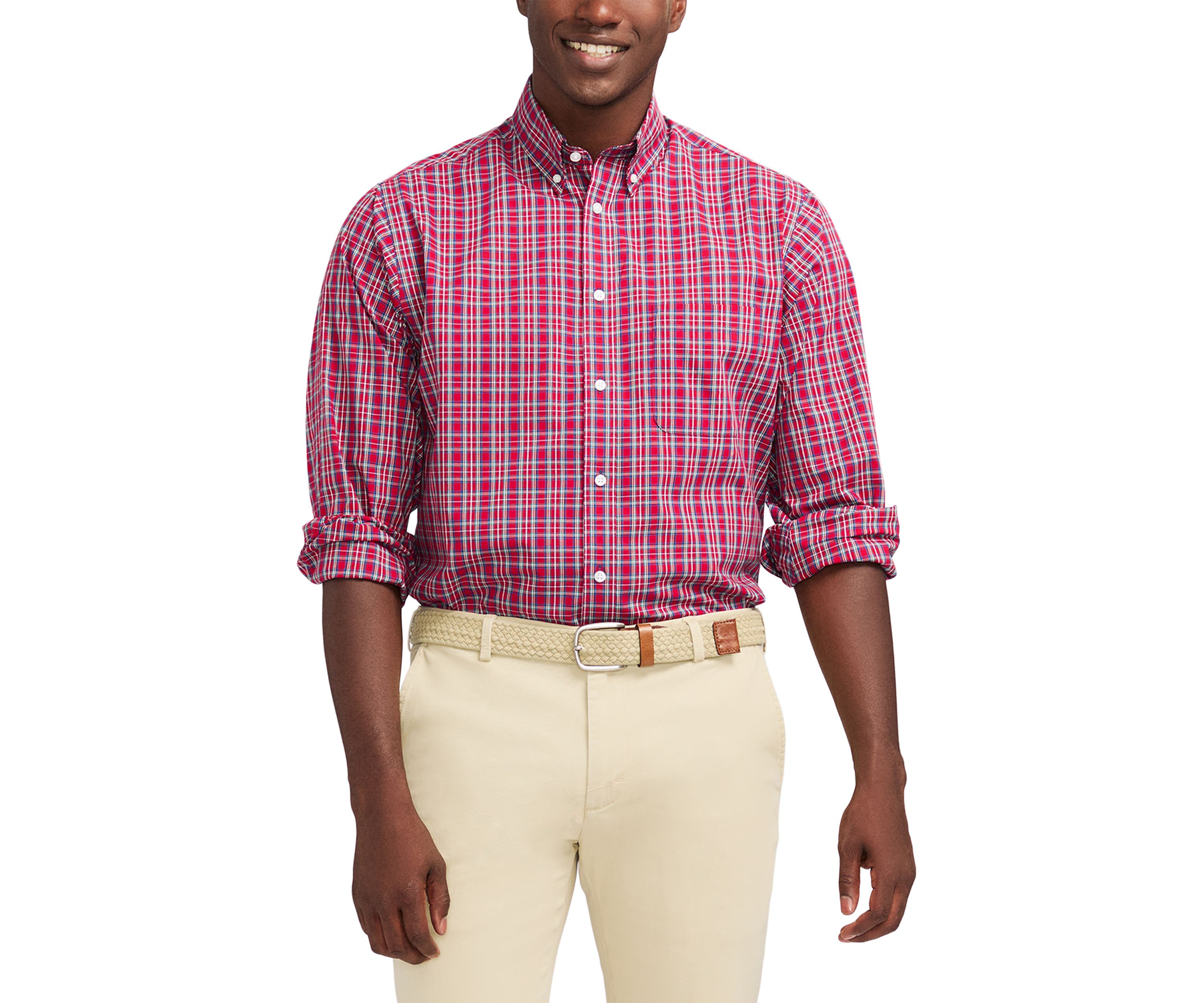 Tartan Printed Regular Fit Button Down Stretch Shirt