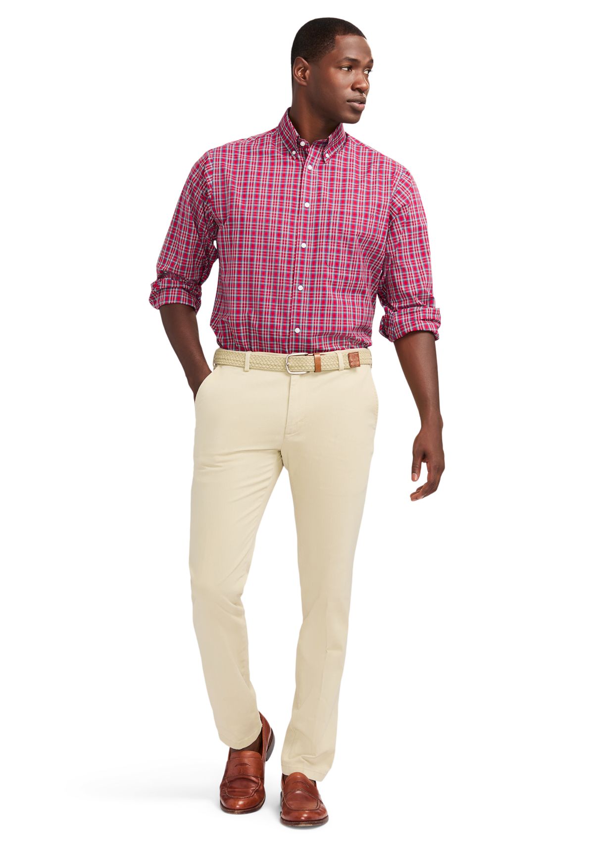 Tartan Printed Regular Fit Button Down Stretch Shirt