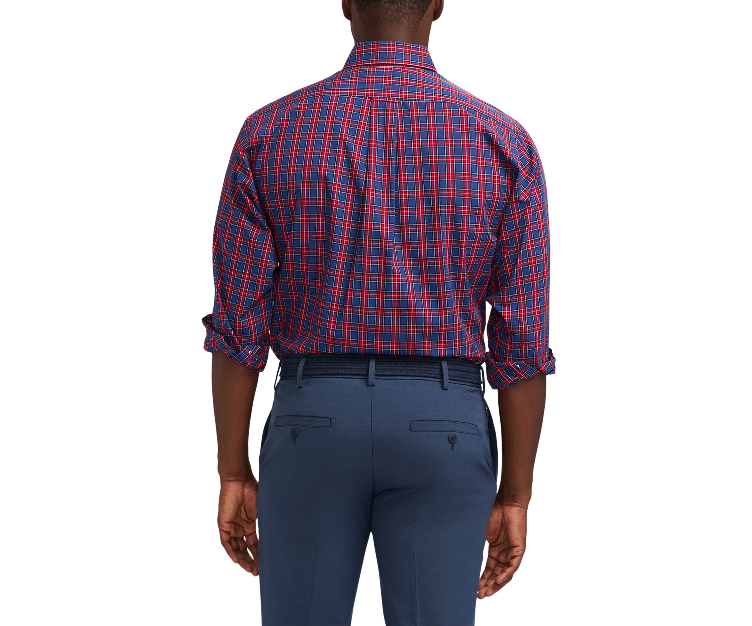 Tartan Printed Regular Fit Button Down Stretch Shirt