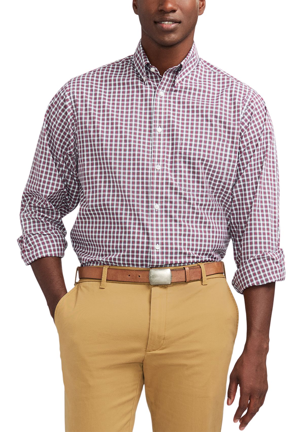 Tartan Printed Regular Fit Button Down Stretch Shirt