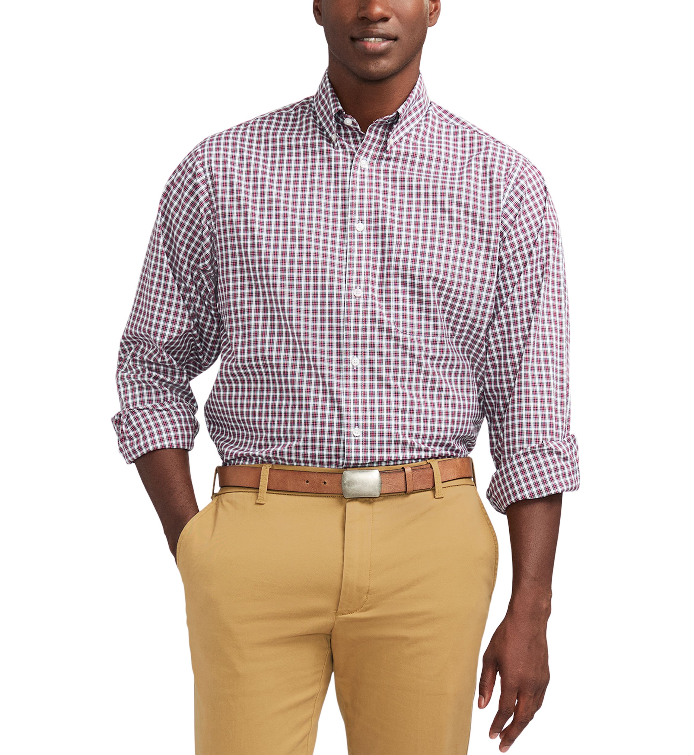 Tartan Printed Regular Fit Button Down Stretch Shirt