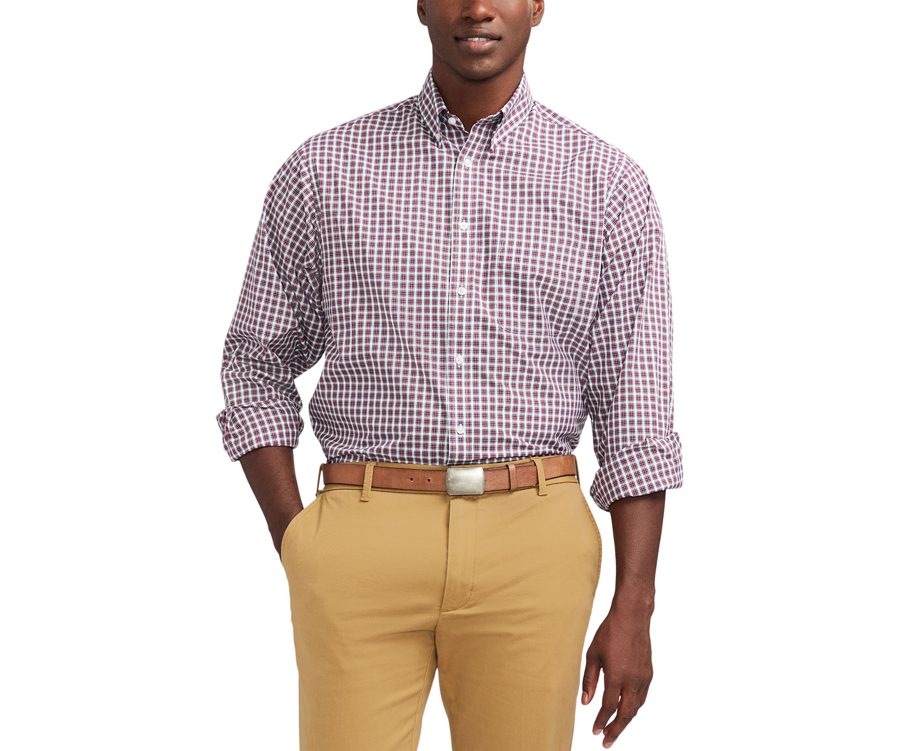 Tartan Printed Regular Fit Button Down Stretch Shirt