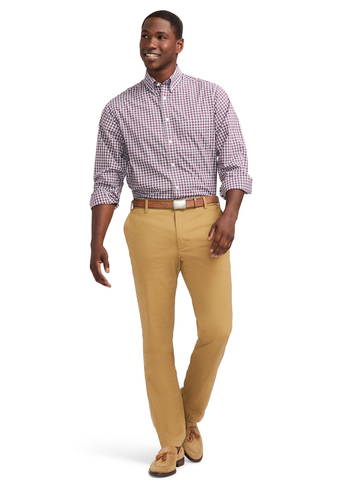 Tartan Printed Regular Fit Button Down Stretch Shirt