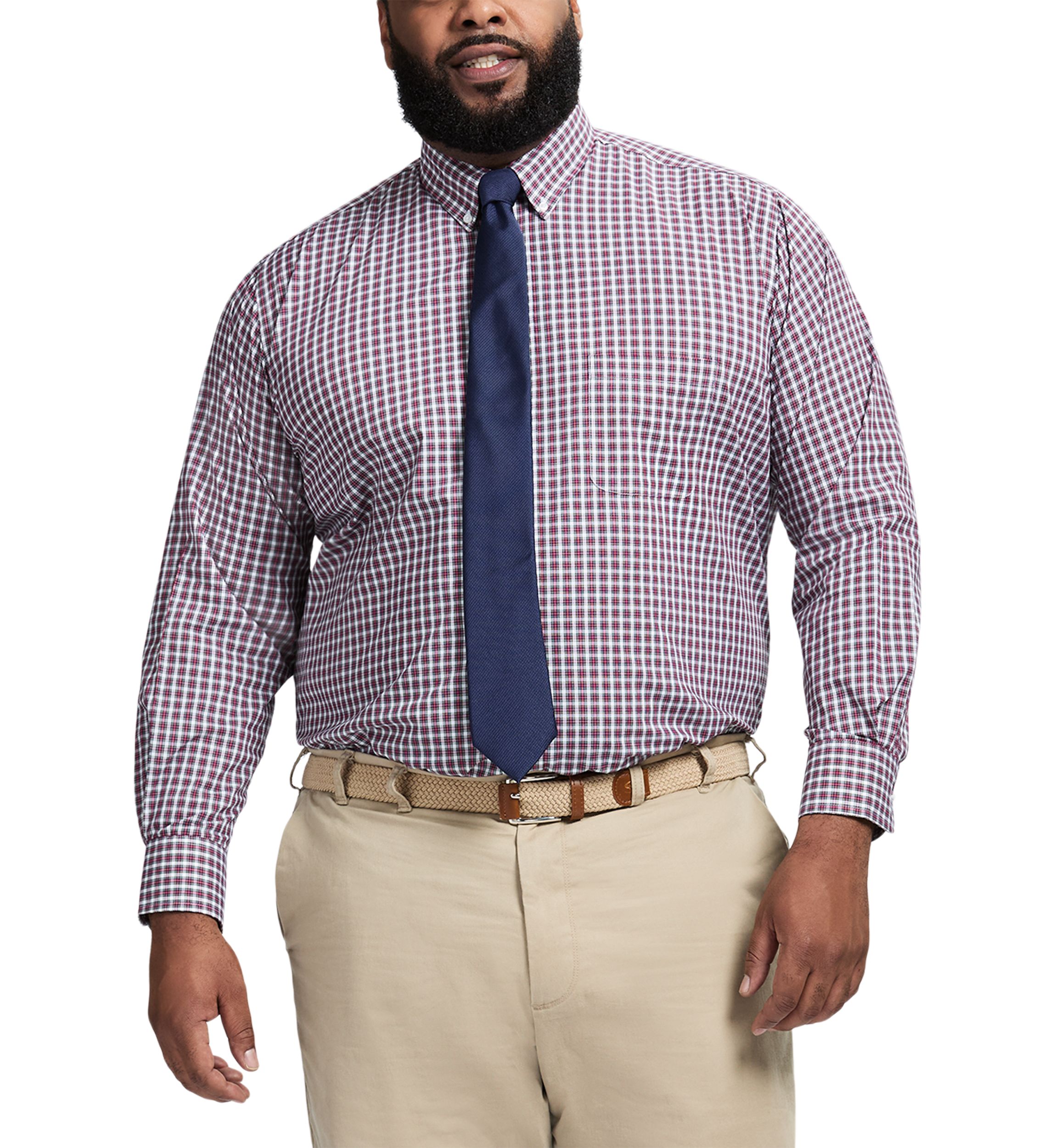 Big & Tall Tartan Stretch Regular Fit Button Down Shirt 
