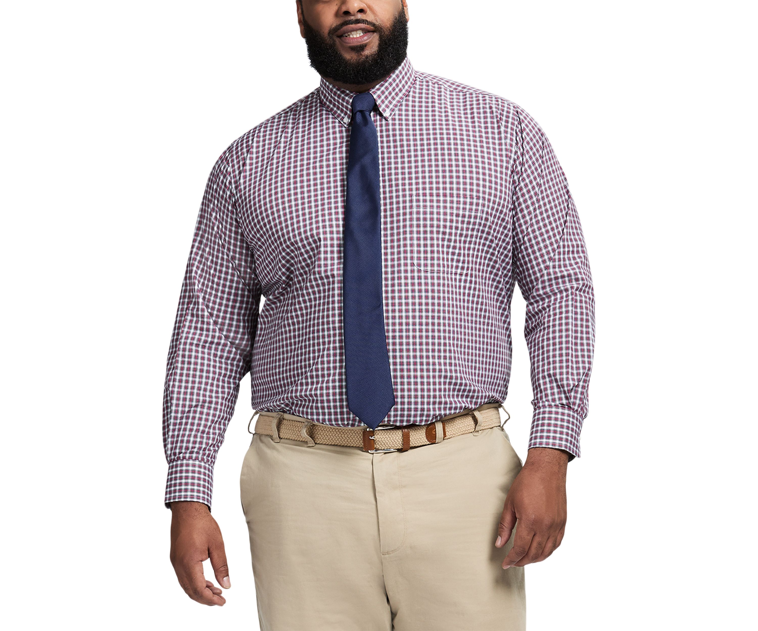 Big & Tall Tartan Stretch Regular Fit Button Down Shirt 