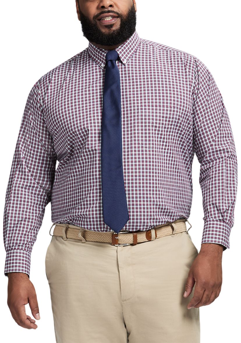 Big & Tall Tartan Stretch Regular Fit Button Down Shirt 