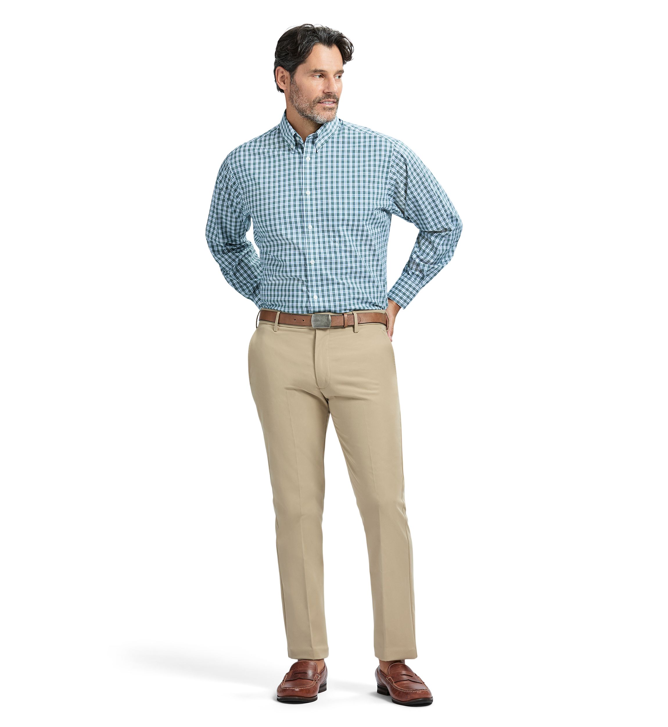 Mens Allover Stretch Regular Fit Button Down Shirt
