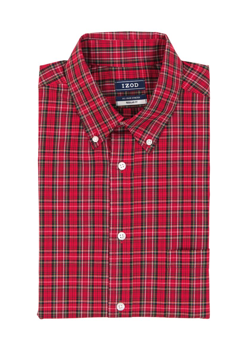 Long Sleeve All Over Stretch Regfular Fit Tartan Button Down Shirt 