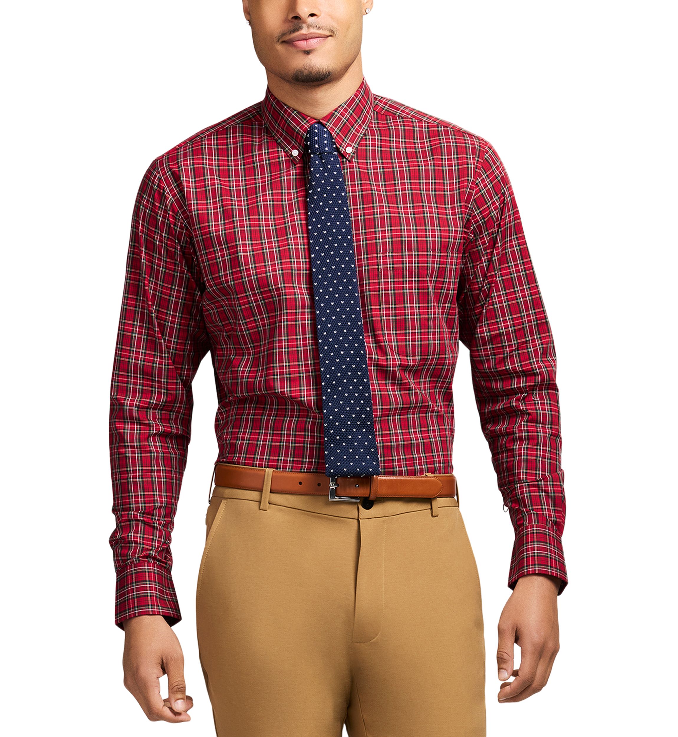 Long Sleeve All Over Stretch Regfular Fit Tartan Button Down Shirt 