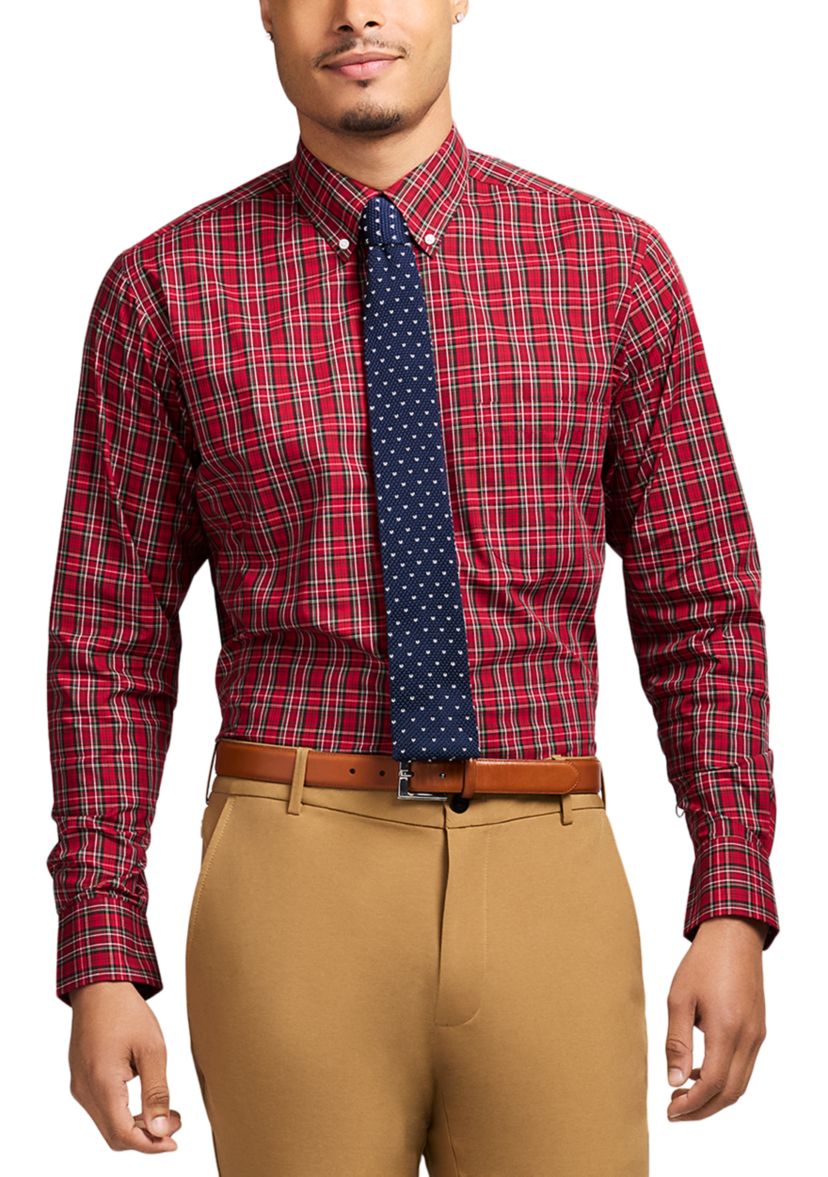 Long Sleeve All Over Stretch Regfular Fit Tartan Button Down Shirt 