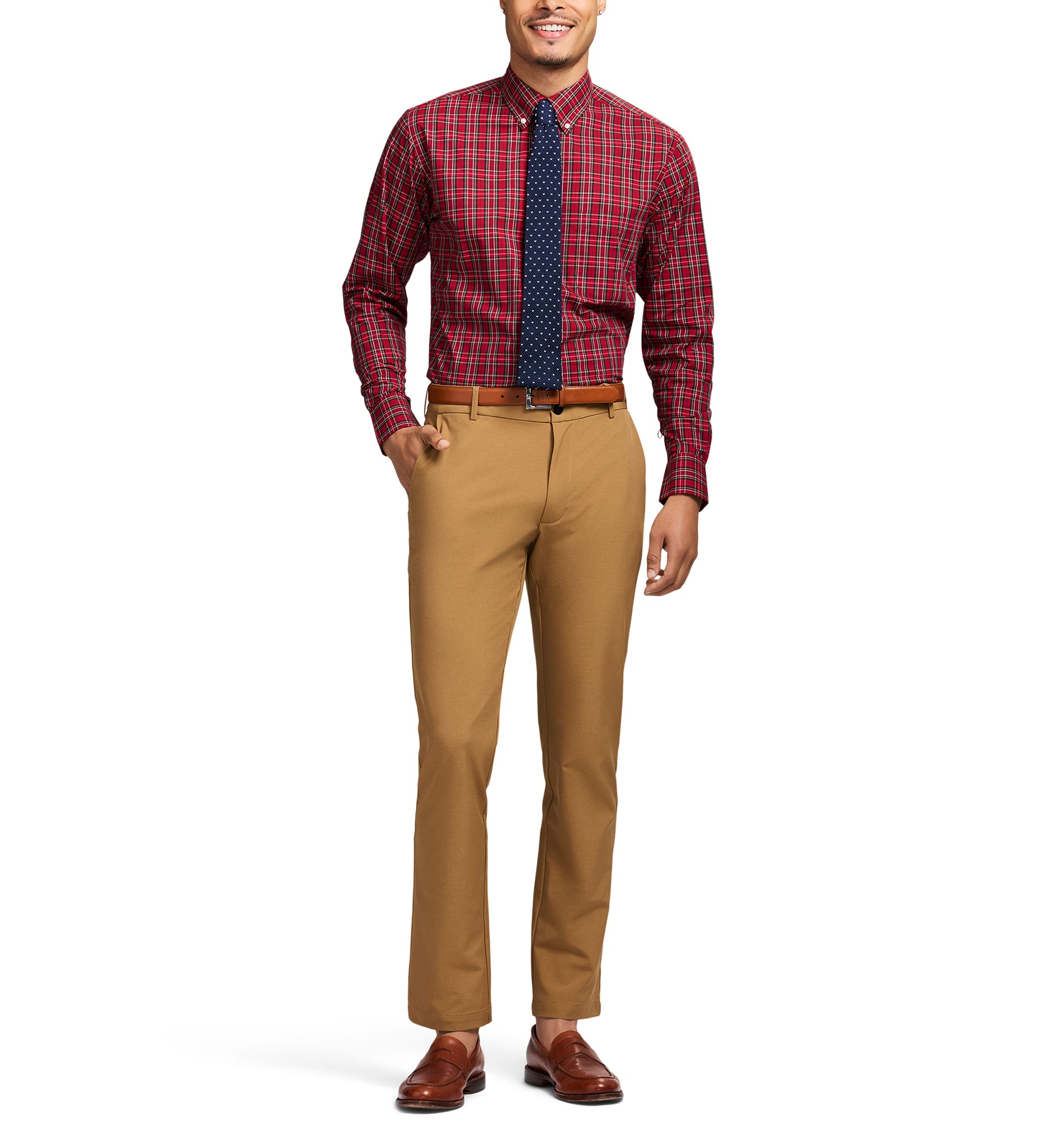 Long Sleeve All Over Stretch Regfular Fit Tartan Button Down Shirt 