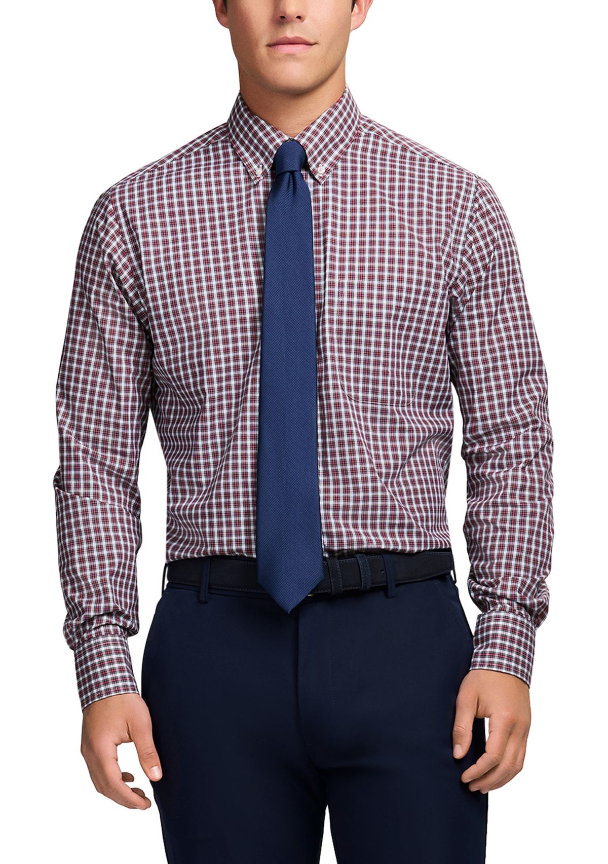 Long Sleeve All Over Stretch Regfular Fit Tartan Button Down Shirt 