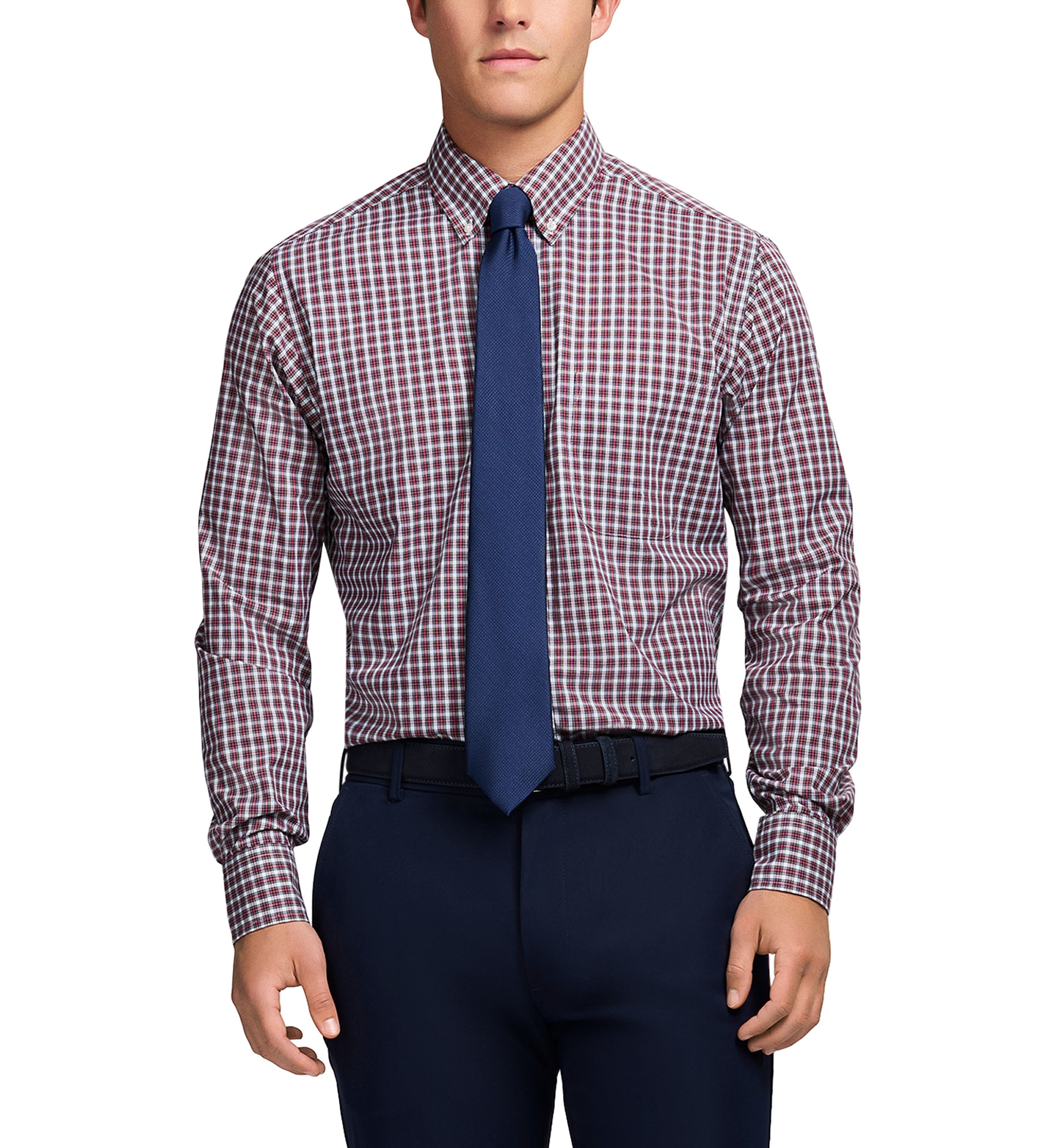 Long Sleeve All Over Stretch Regfular Fit Tartan Button Down Shirt 