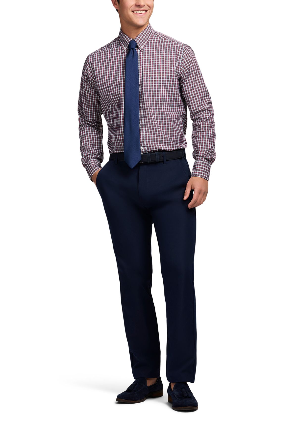 Long Sleeve All Over Stretch Regfular Fit Tartan Button Down Shirt 