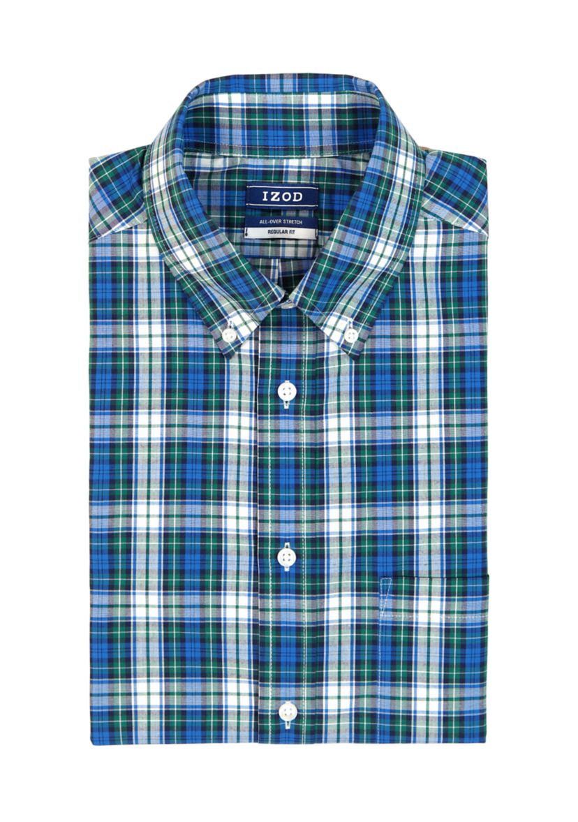Long Sleeve All Over Stretch Regular Fit Tartan Button Down Shirt