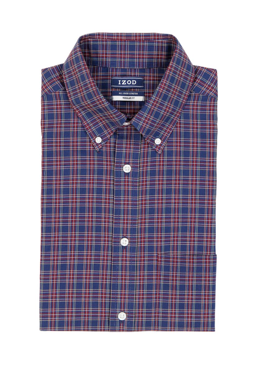 Long Sleeve All Over Stretch Regfular Fit Tartan Button Down Shirt 