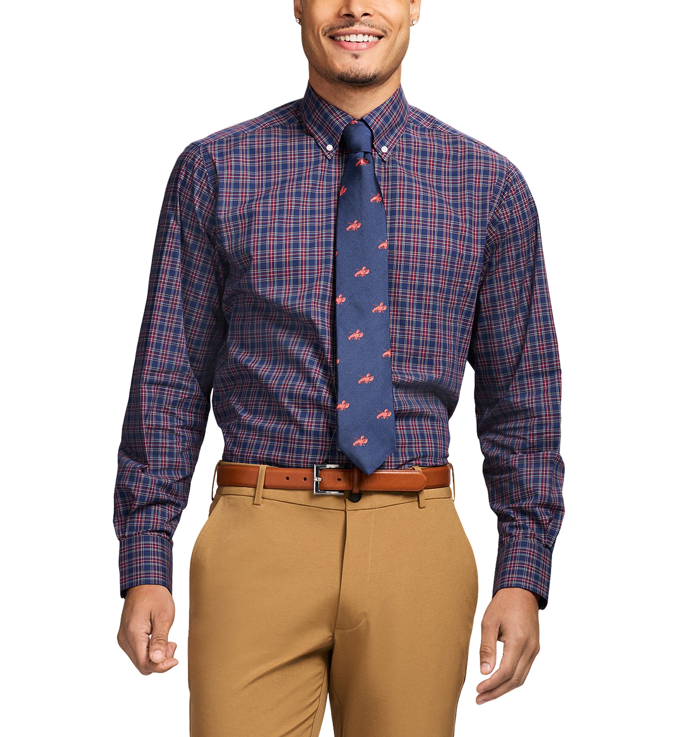 Long Sleeve All Over Stretch Regfular Fit Tartan Button Down Shirt 