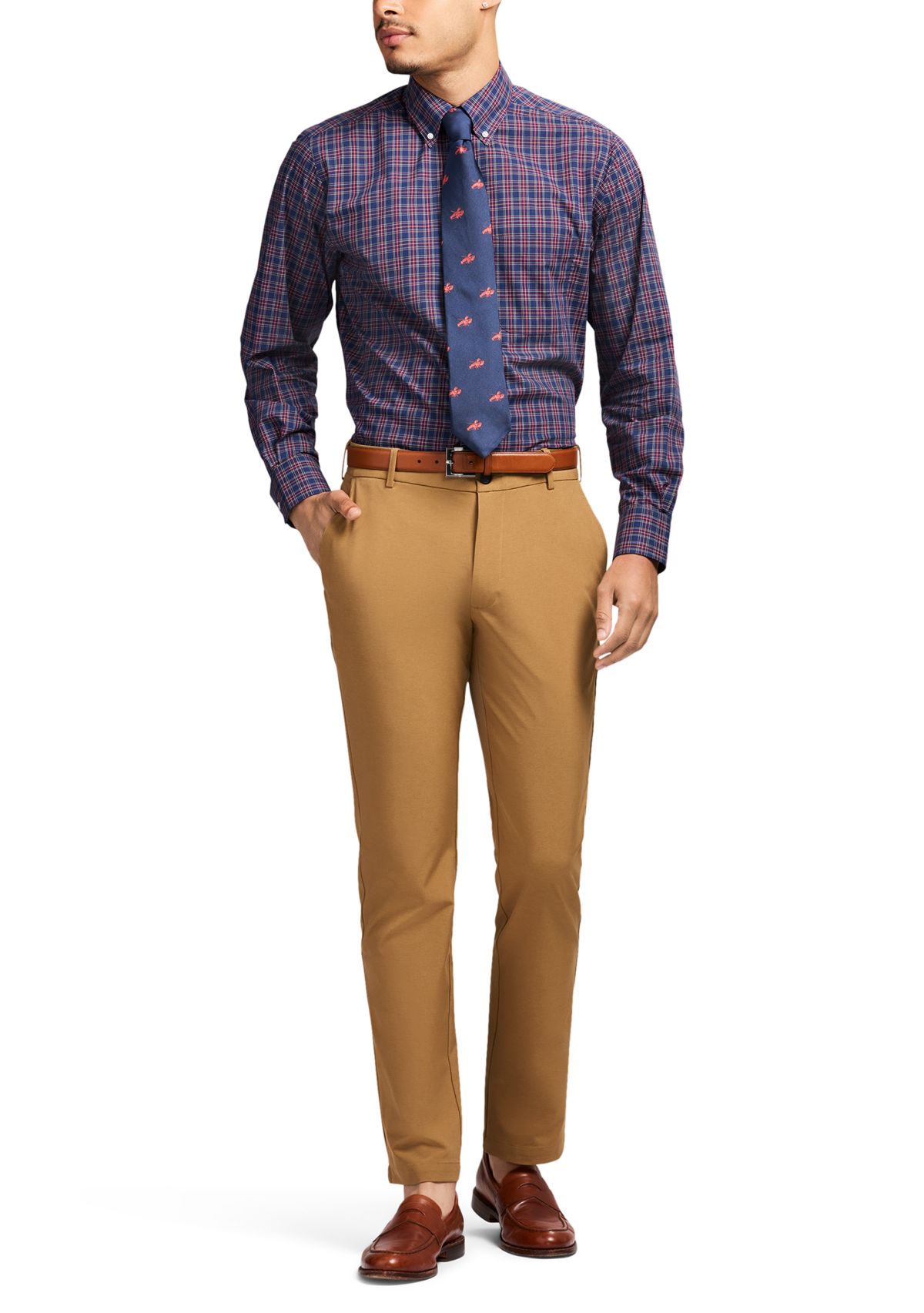 Long Sleeve All Over Stretch Regfular Fit Tartan Button Down Shirt 