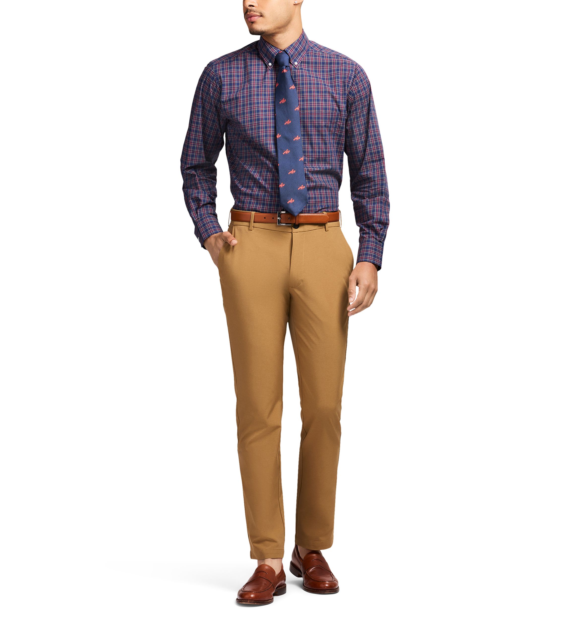 Long Sleeve All Over Stretch Regfular Fit Tartan Button Down Shirt 