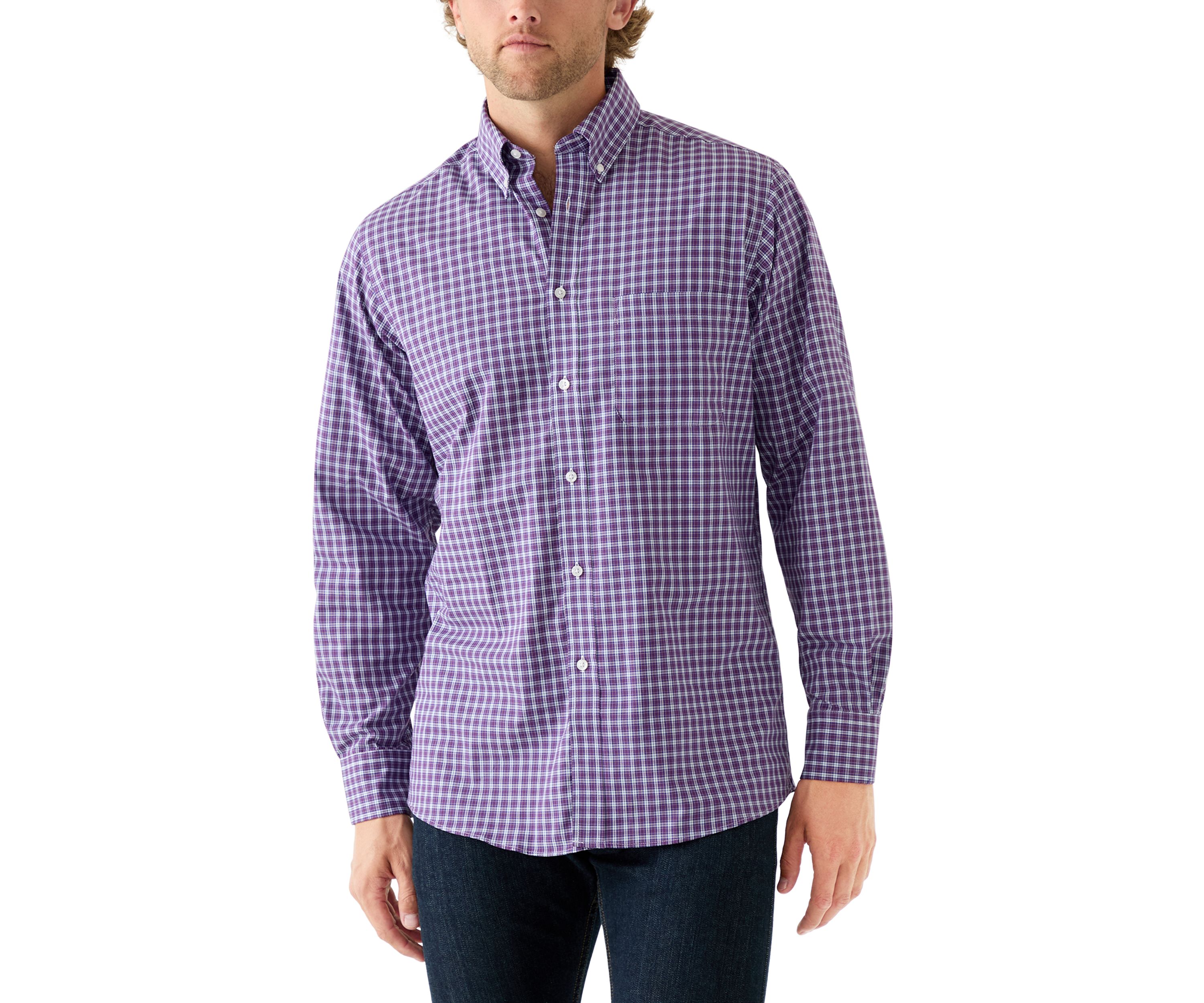 Mens All-Over Stretch Regular Fit Button Down Shirt