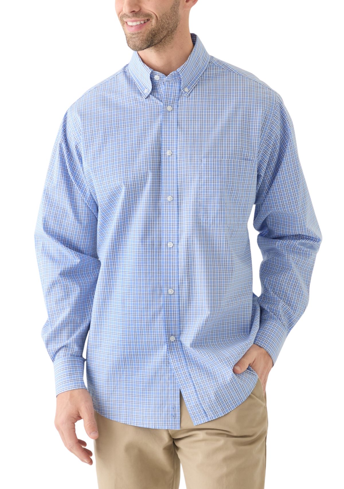 Long Sleeve Stretch Plaid Button Down Shirt 